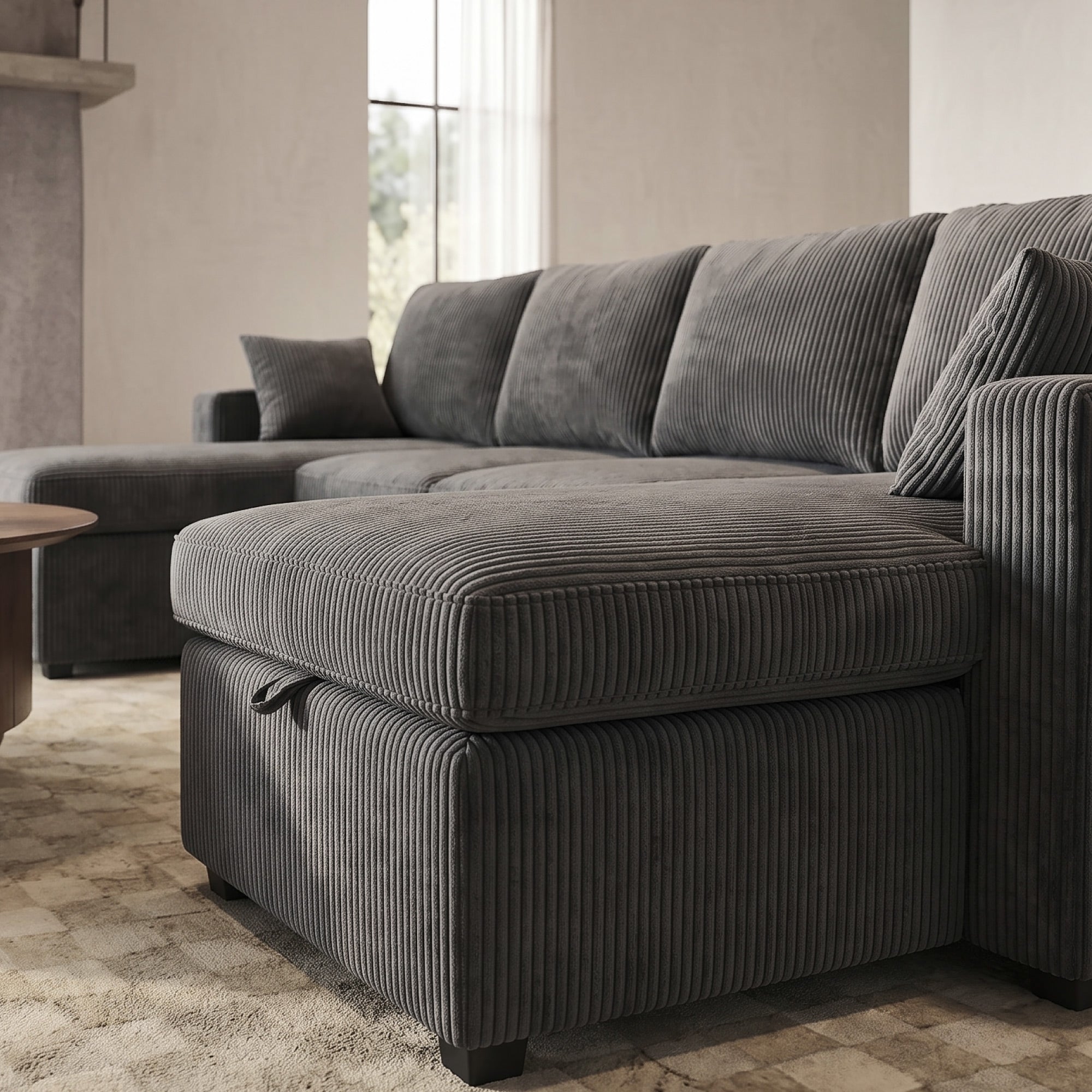FlexLiving 111" U-Shaped Dual-Storage Sleeper Sectional, Charcoal Grey