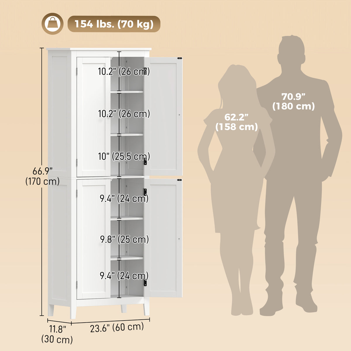67" Tall Bathroom Storage Cabinet, Freestanding Narrow Bathroom Cabinet with Adjustable Shelves for Small Space, Living Room, Laundry Room, Entryway, White
