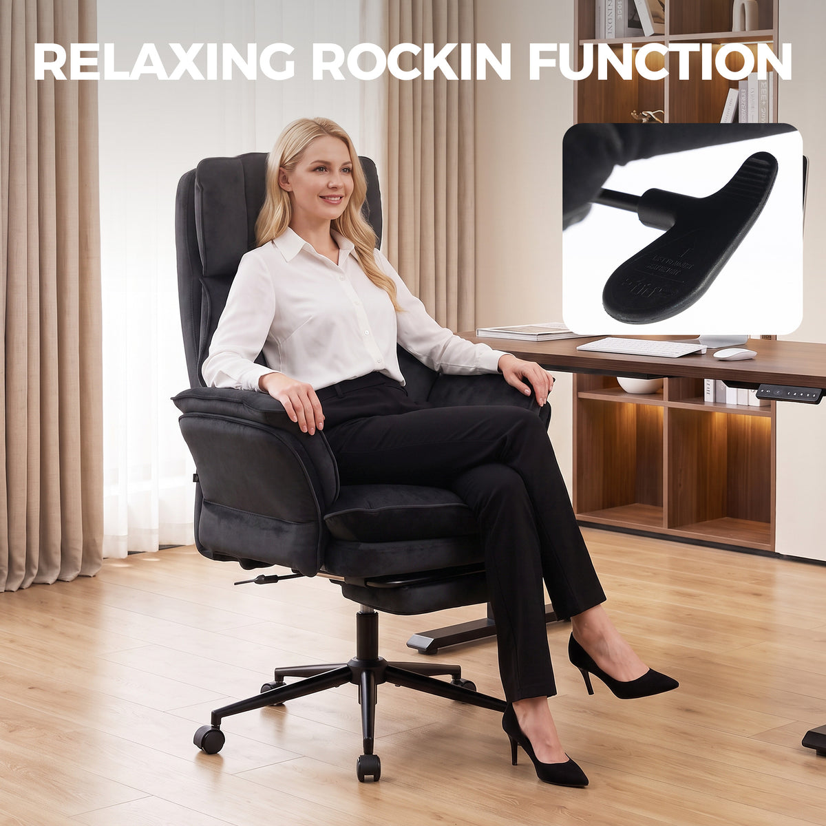 Cross Legged Office Chair with Footrest, 396 lbs Reclining Computer Desk Chair with High Back, Flip-up Armrests, Adjustable Height, Thick Cushion, Rocking Function, Black