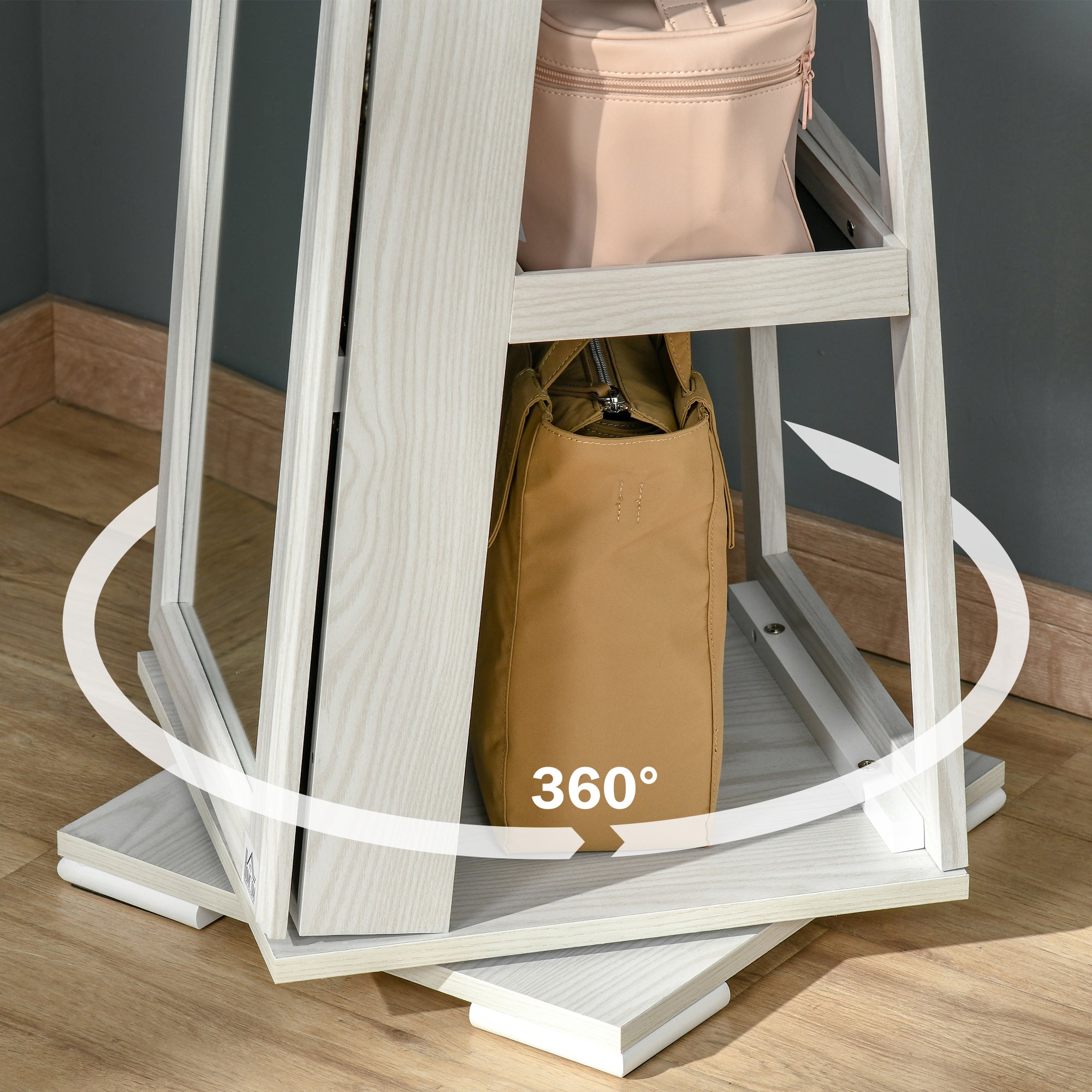 HOMCOM 360° Swivel Jewelry Cabinet, Mirror Armoire, Full Length Mirror, Lockable Jewelry Organizer with Built-In Small Mirror, White