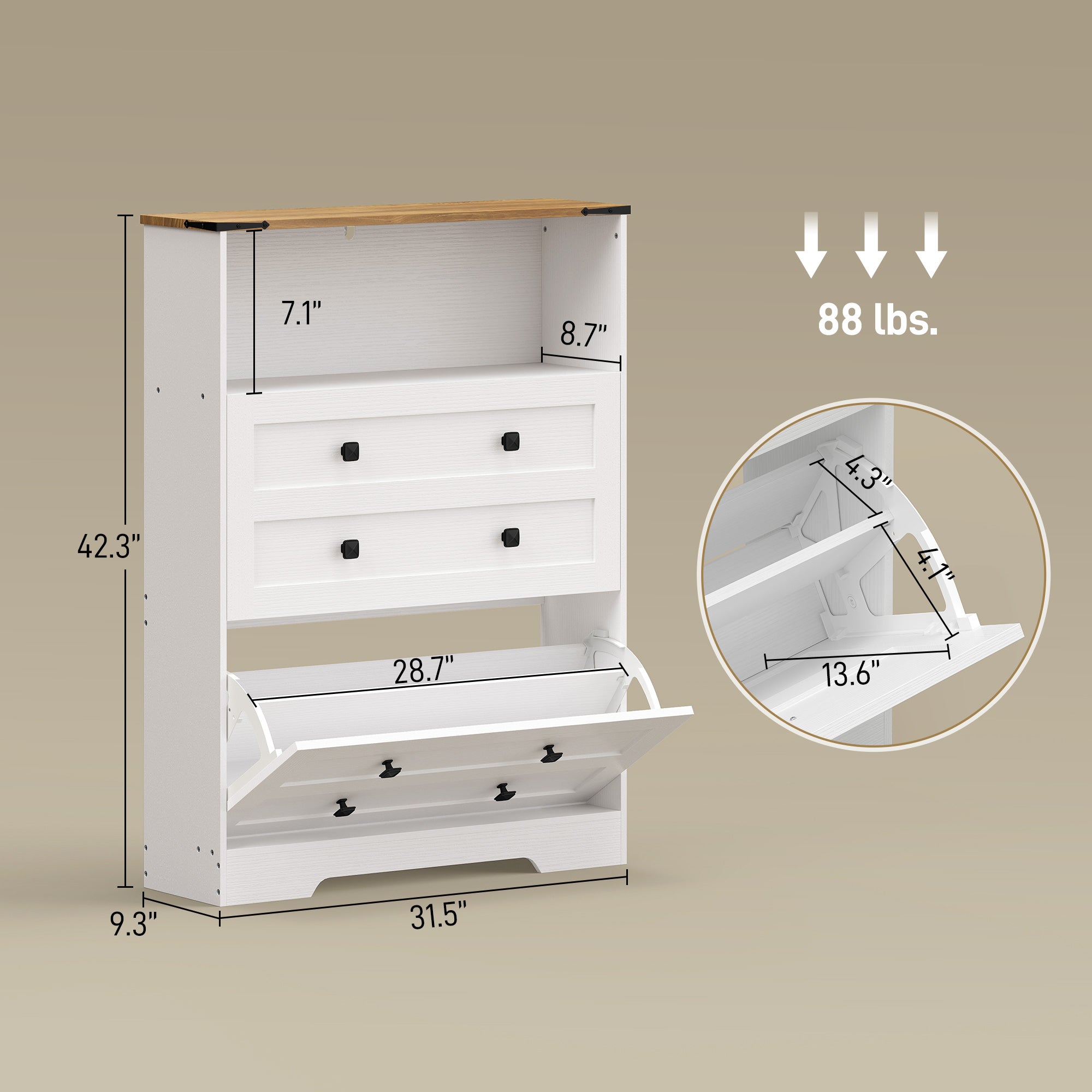 Shoe Cabinet with 2 Flip Drawers, Narrow Shoe Storage Cabinet with Adjustable Shelves and Open Shelf, Farmhouse Storage Organizer for Entryway, Hallway, Holds 12-16 Pairs, White