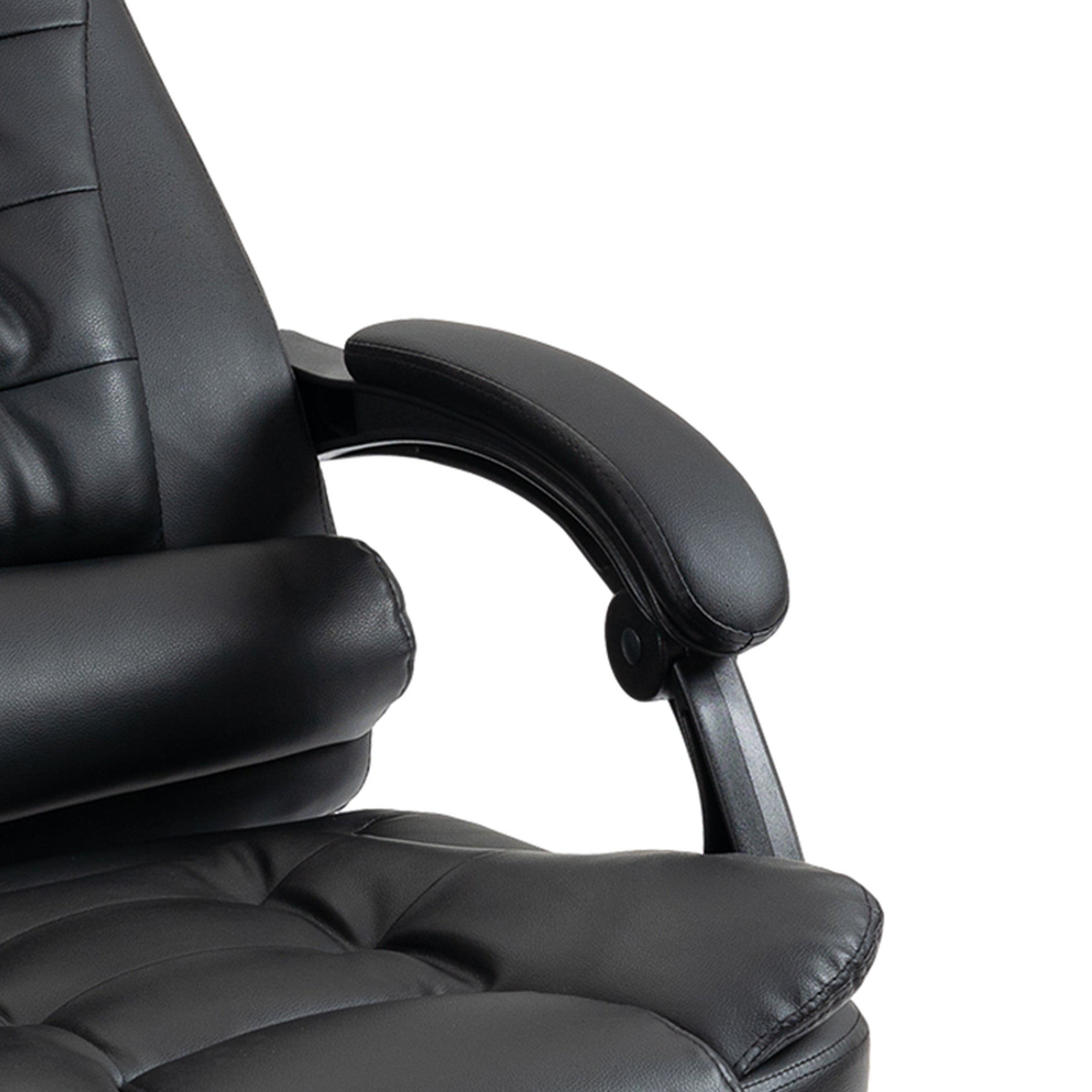 HOMCOM Executive Office Chair, PU Leather Home Office Chair with Swivel Wheels, Reclining Backrest, Retractable Footrest, Black
