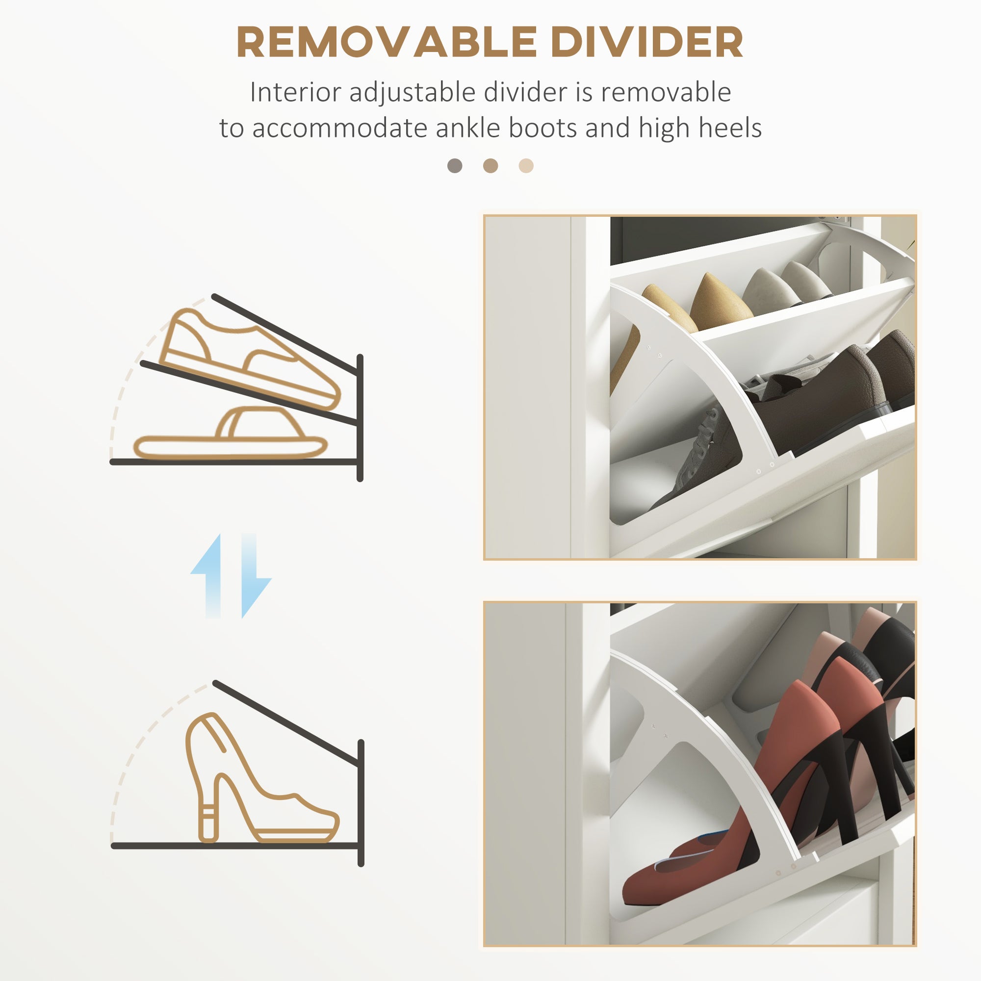 HOMCOM Shoe Cabinet, Freestanding Shoe Storage Cabinet Organizer with 2 Flip Drawers, Adjustable Shelves and Open Compartment for 10 Pairs of Shoes, for Entryway, Hallway, White