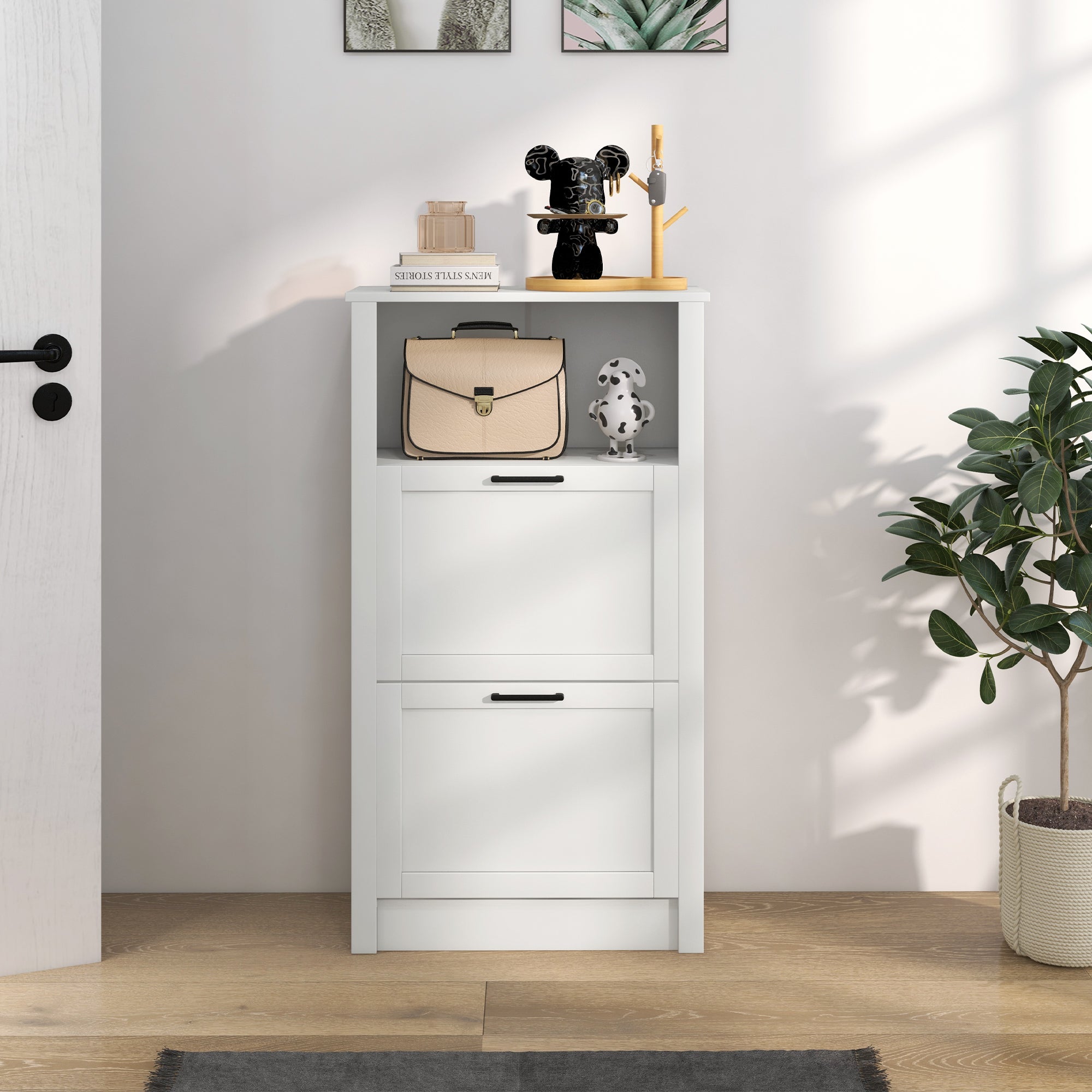 Freestanding Shoe Storage Cabinet Organizer for Entryway Hallway, Holds 10 Pairs, White