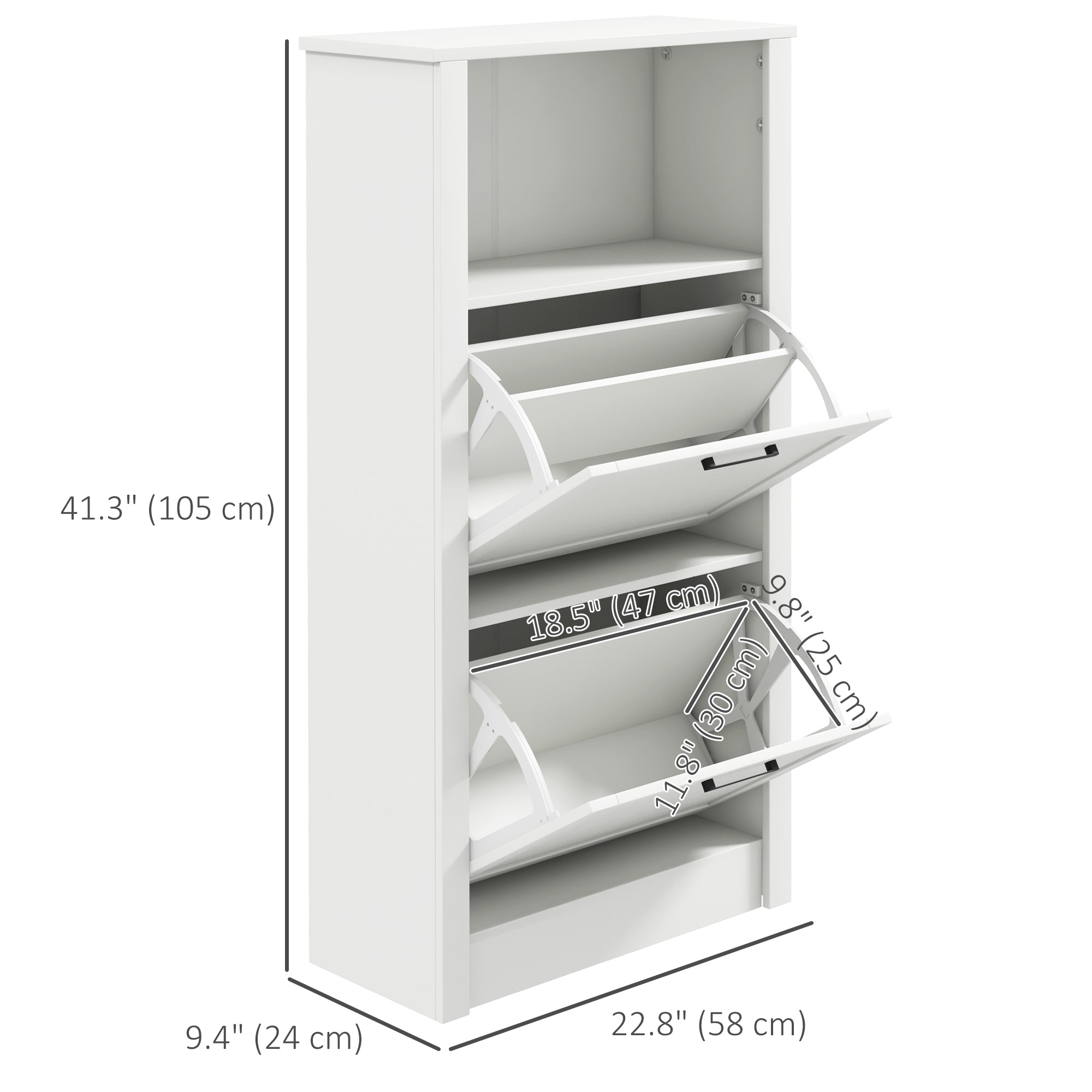 HOMCOM Shoe Cabinet, Freestanding Shoe Storage Cabinet Organizer with 2 Flip Drawers, Adjustable Shelves and Open Compartment for 10 Pairs of Shoes, for Entryway, Hallway, White