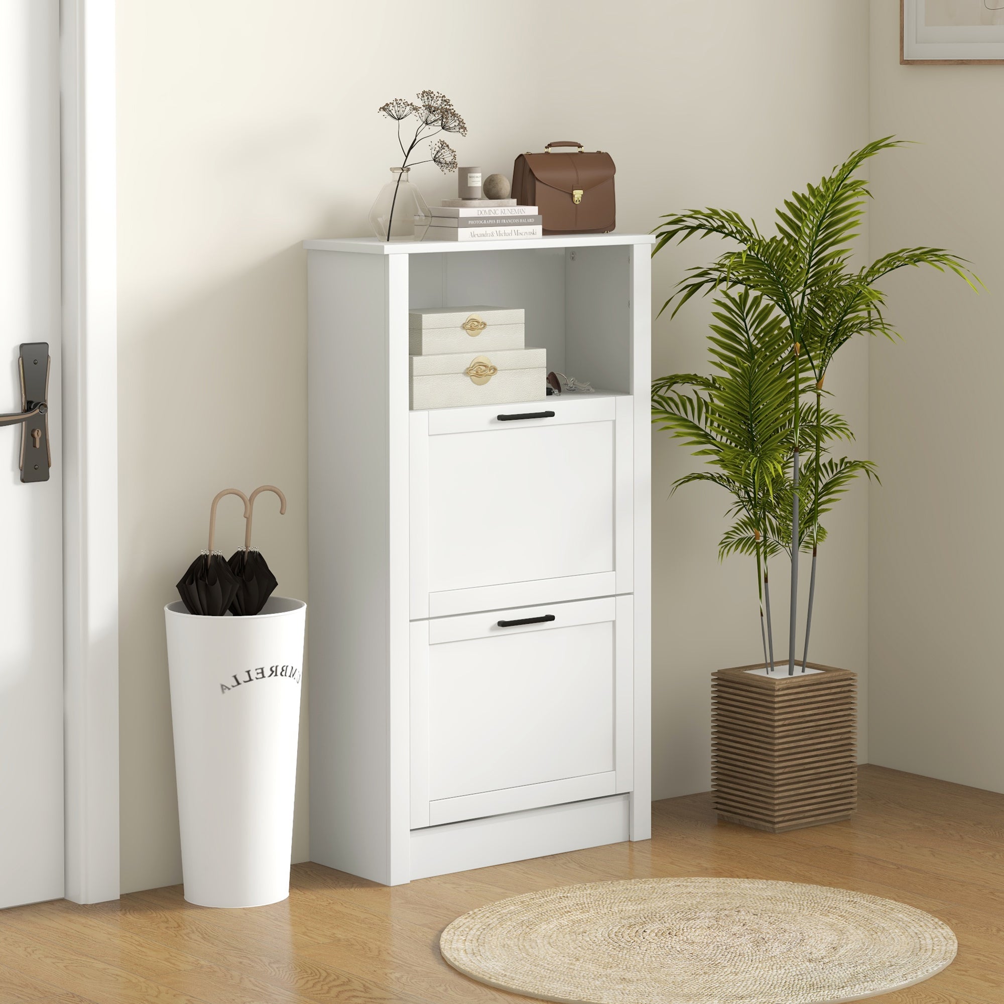 Freestanding Shoe Storage Cabinet Organizer for Entryway Hallway, Holds 10 Pairs, White