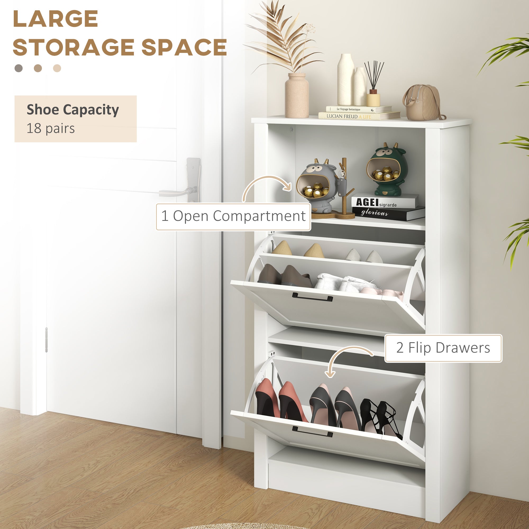 Freestanding Shoe Storage Cabinet Organizer for Entryway Hallway, Holds 10 Pairs, White