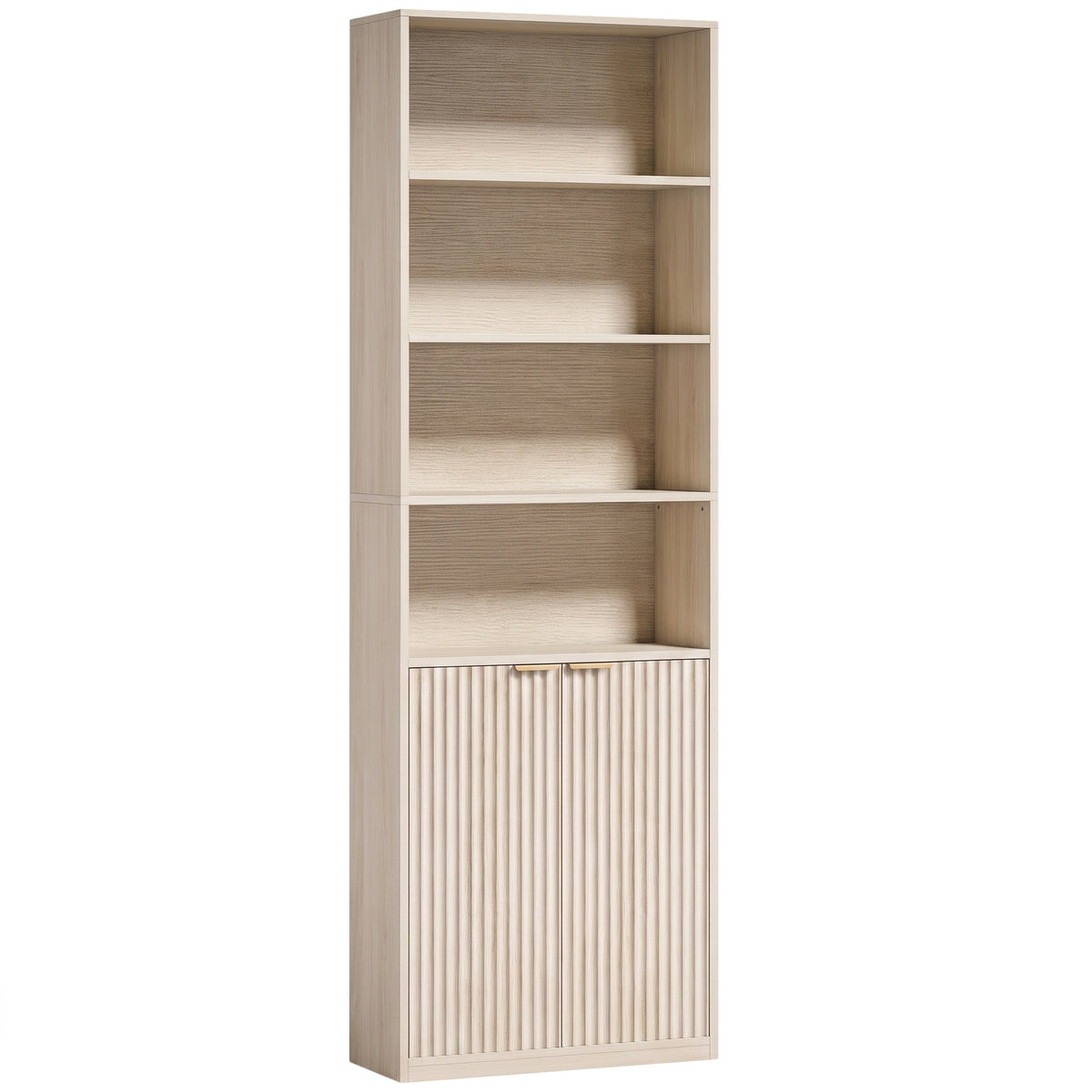 Slim Bookcase, 6-Tier Tall Bookshelf, Freestanding Shelving Unit with Cabinet, Adjustable Shelf, 60 x 24 x 182 cm for Living Room, Study, Home Office, Oak Wood Effect