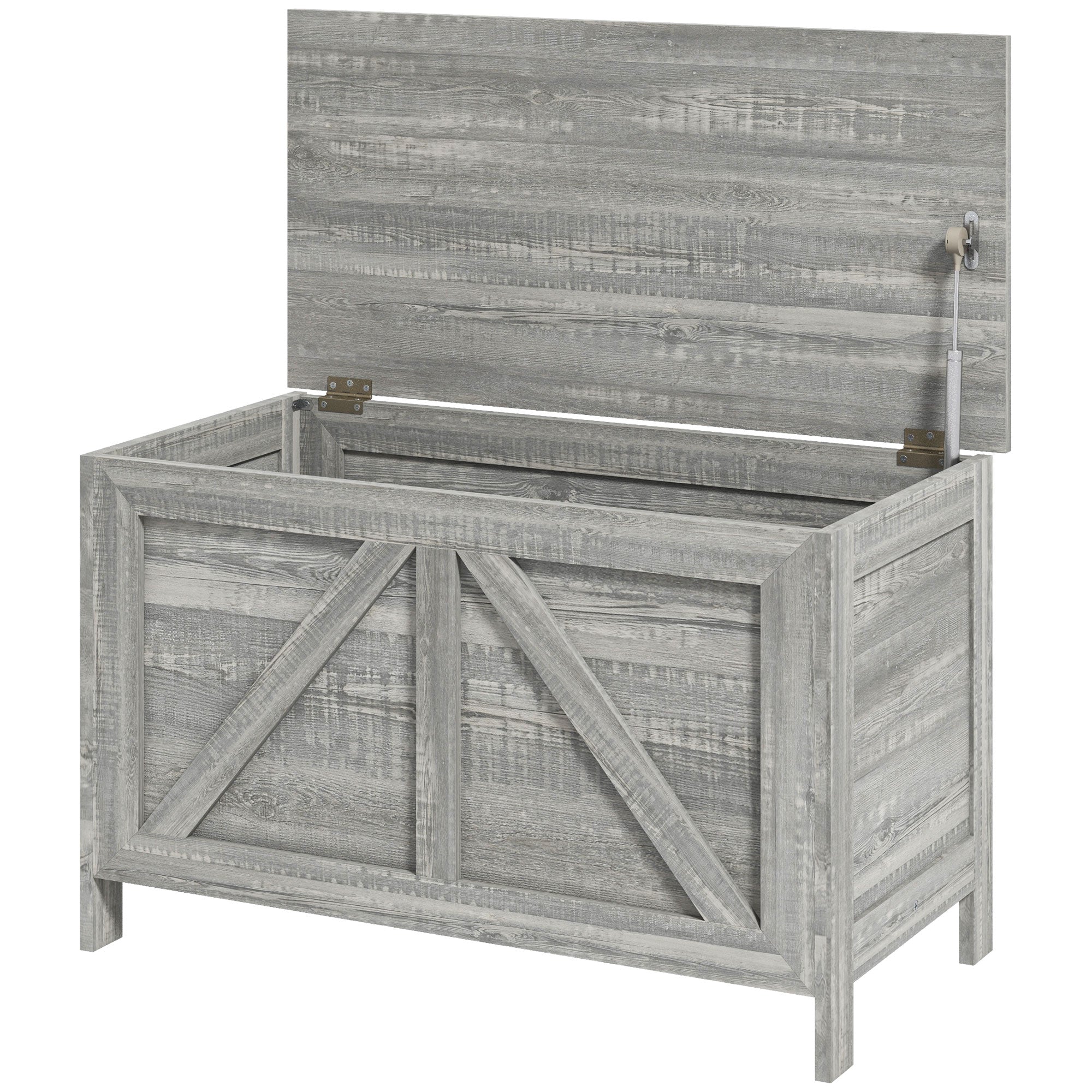 Farmhouse Lift Top Box Organizer with Safety Hinge for Bedroom, Gray Wood Grain
