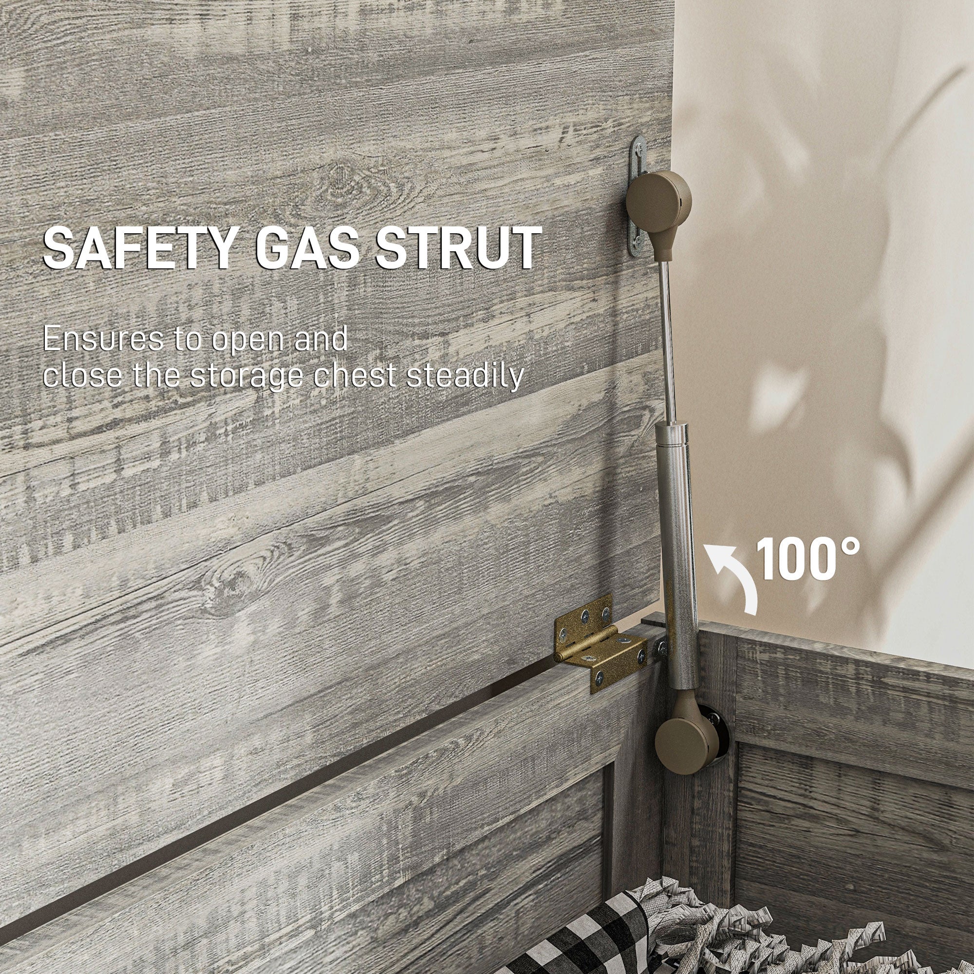 Farmhouse Lift Top Box Organizer with Safety Hinge for Bedroom, Gray Wood Grain