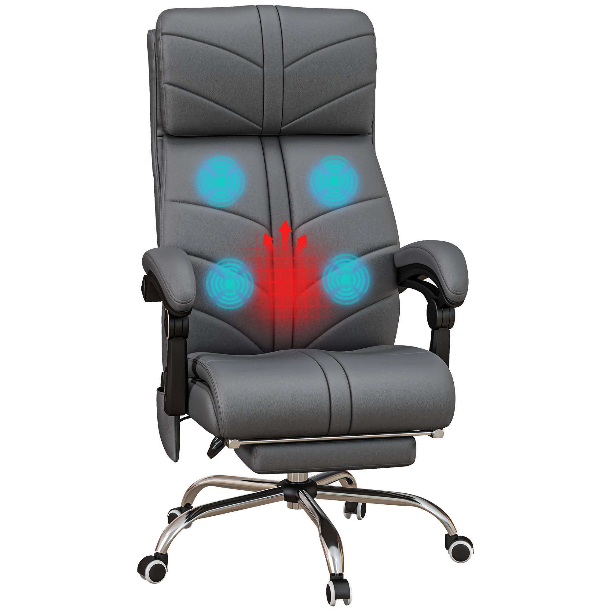 Executive Massage Office Chair with 4 Vibration, PU Leather Heated Reclining Chair, Gray