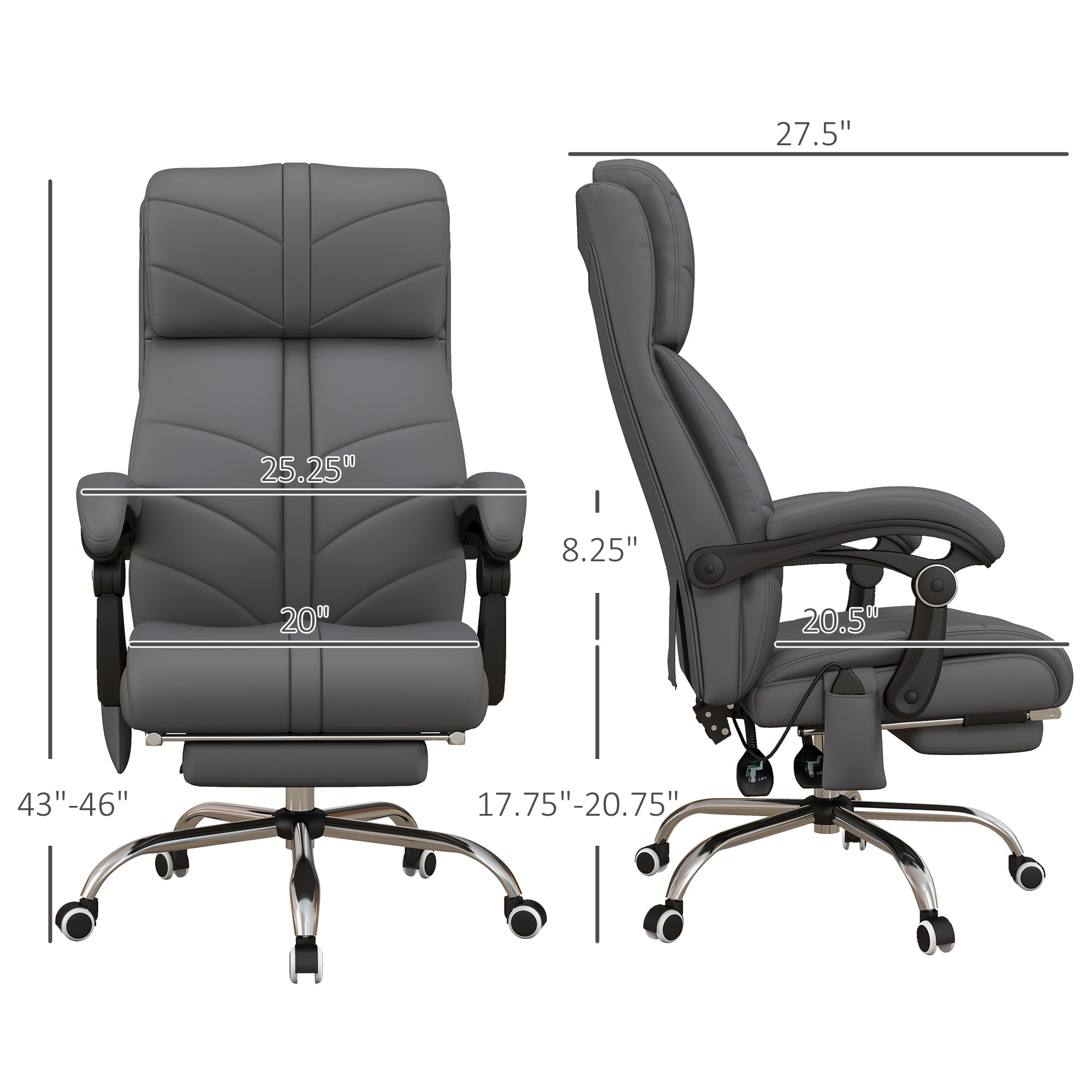 Executive Massage Office Chair with 4 Vibration, PU Leather Heated Reclining Chair, Gray