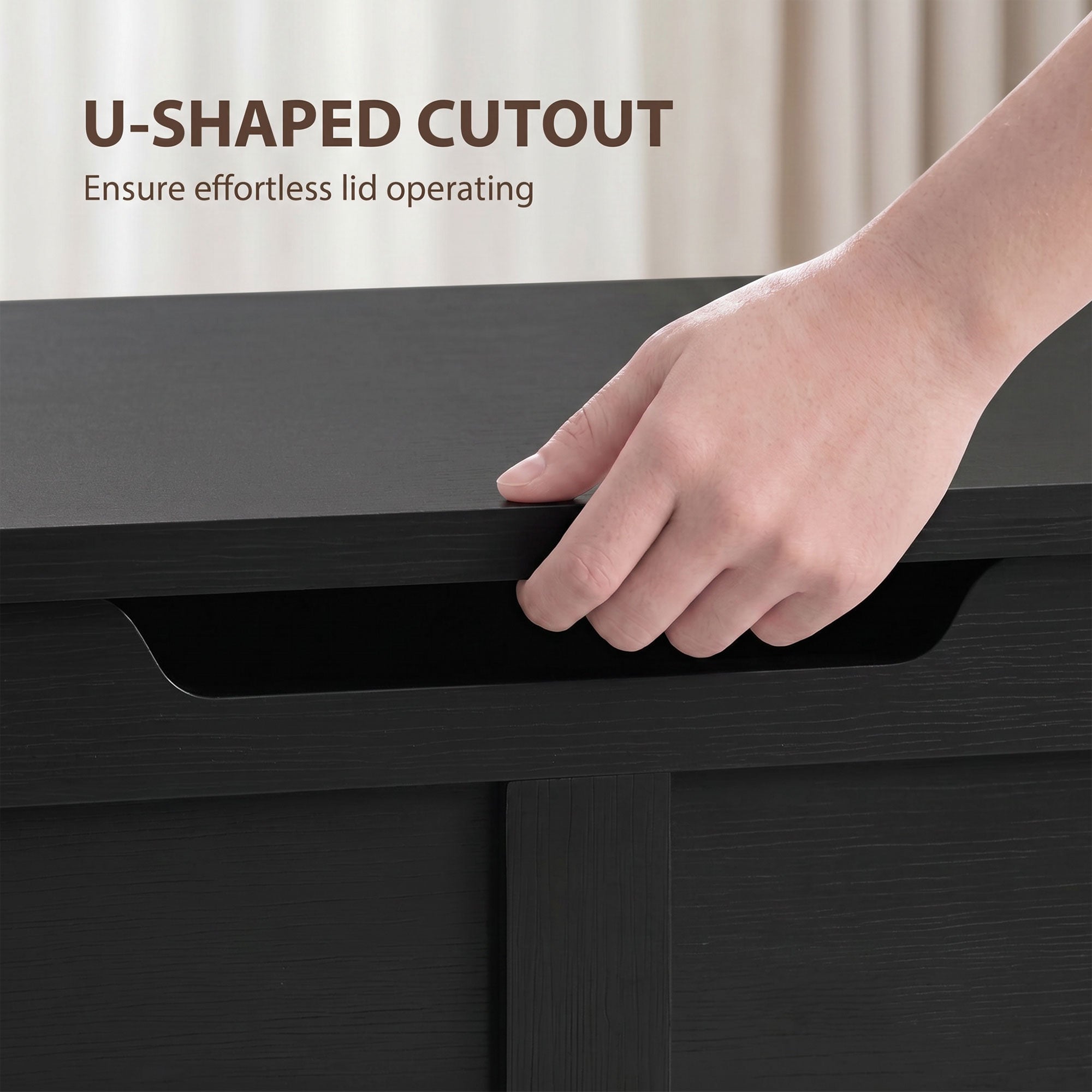 127L Storage Chest, Shoe Storage Trunk Bench Box with 2 Safety Hinges and U-shaped Cut-out Pull, Blanket Box Ottoman for Bedroom, Living Room, Entryway, 100 x 40 x 45 cm, Black Wood-Effect