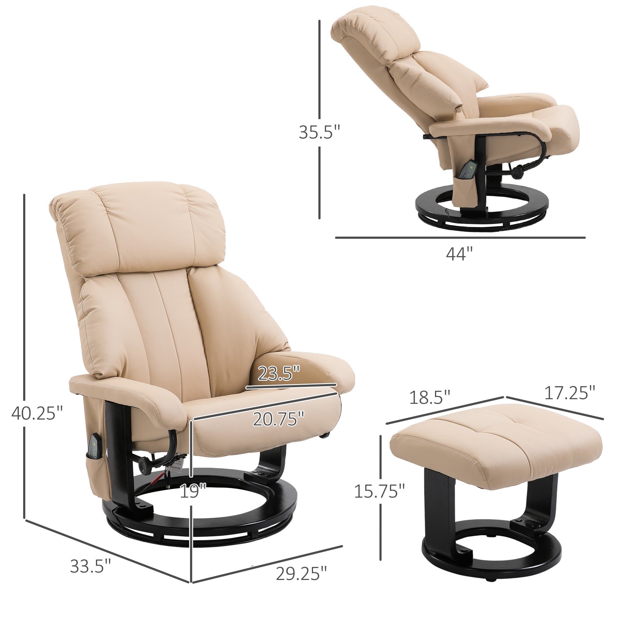 10-Point Massage Recliner Chair, Vibration Massage Sofa w/ Ottoman Footrest, Beige - HOMCOM