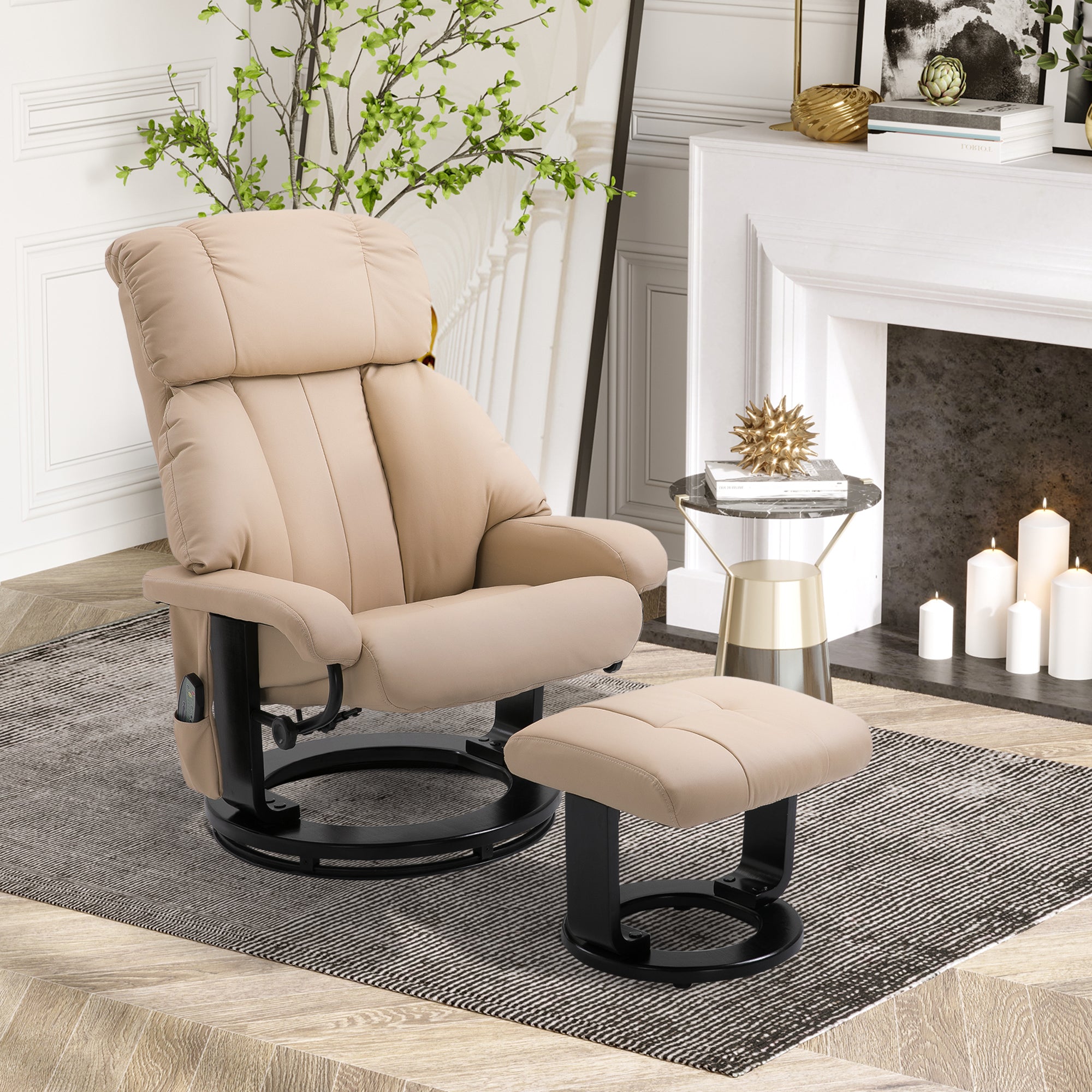 10-Point Massage Recliner Chair, Vibration Massage Sofa w/ Ottoman Footrest, Beige - HOMCOM