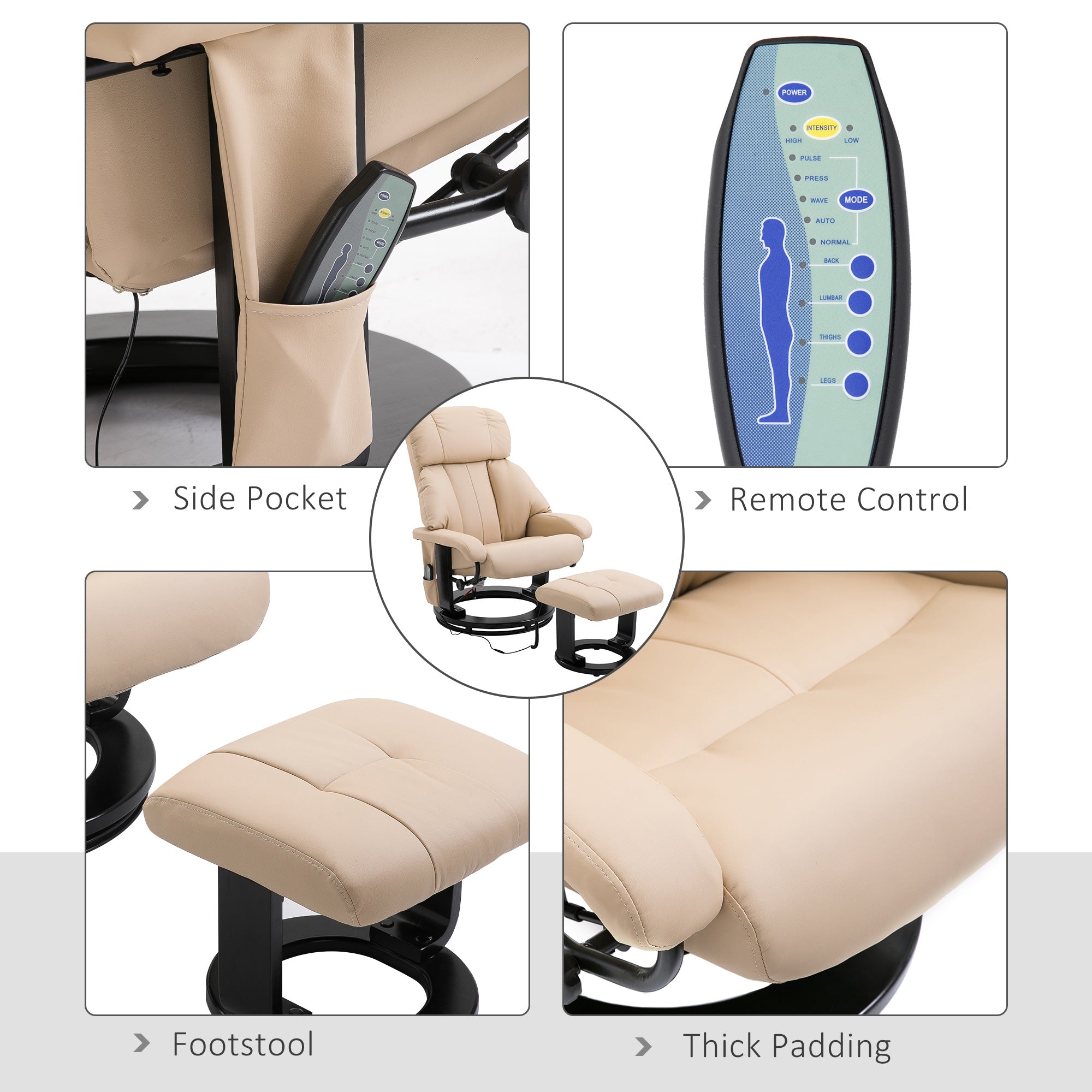 10-Point Massage Recliner Chair, Vibration Massage Sofa w/ Ottoman Footrest, Beige - HOMCOM