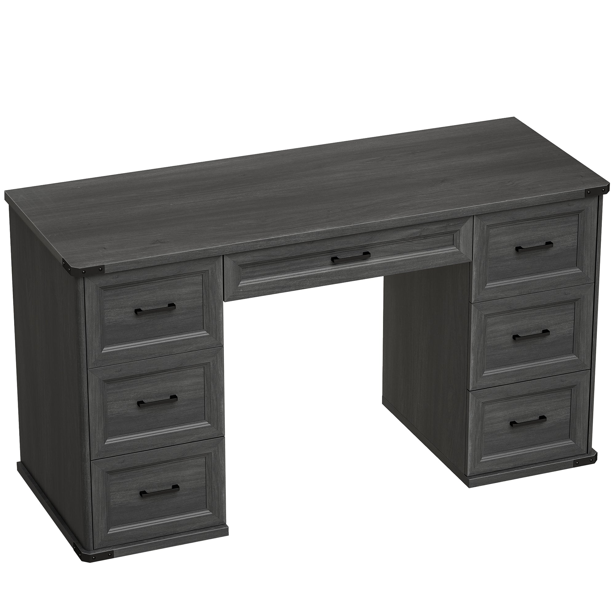 55" Farmhouse Executive Desk, Computer Desk with Drawers, Study Table for Home Office, Bedroom, Black Wood Grain