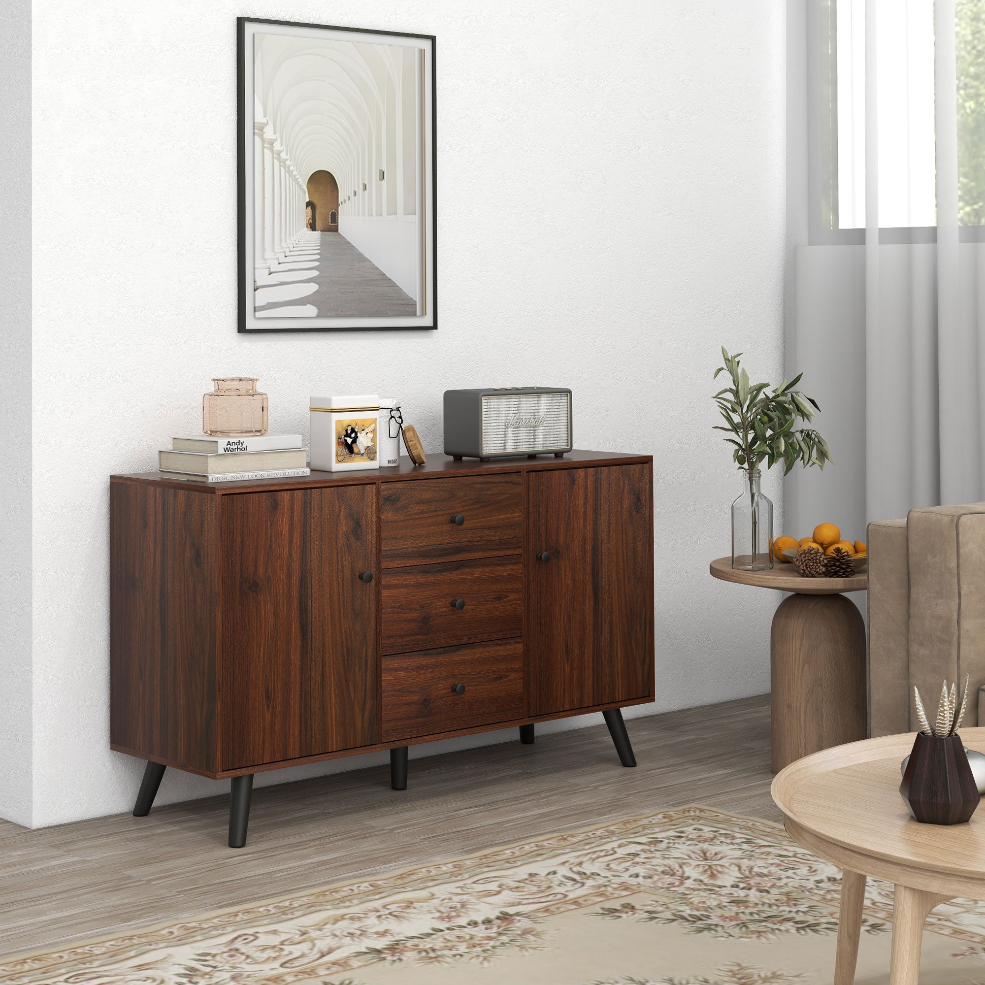 Vintage Sideboard with 3 Drawers & Adjustable Shelves, Rustic Brown - HOMCOM