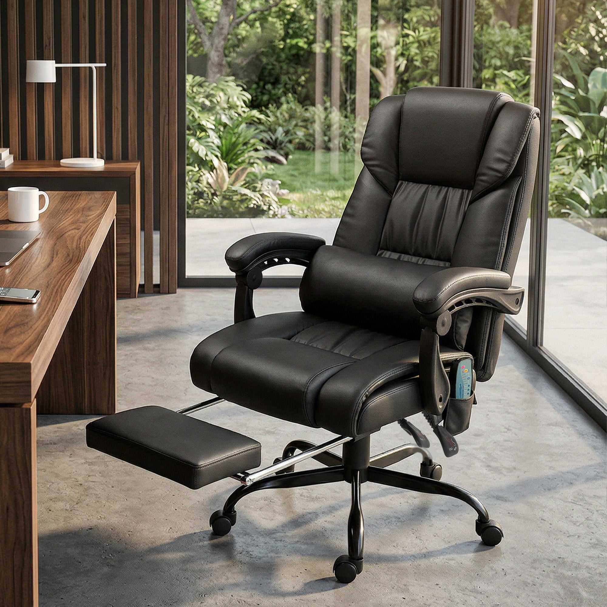High Back Massage Office Chair with 6 Vibration Points, PU Leather Reclining Computer Chair, Ergonomic Desk Chair Black
