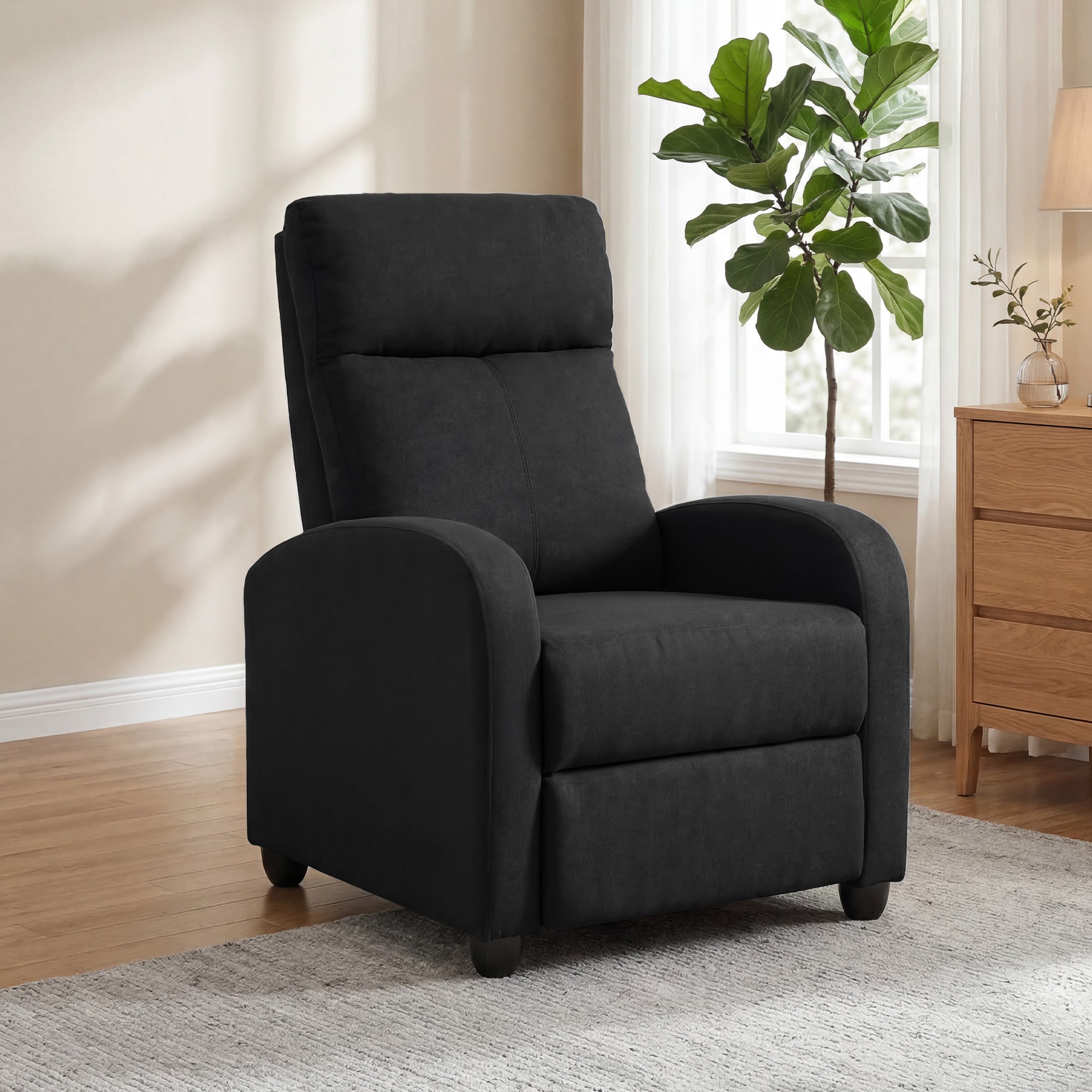 Push Back Recliner Chair with Padded Seat, Black - HOMCOM