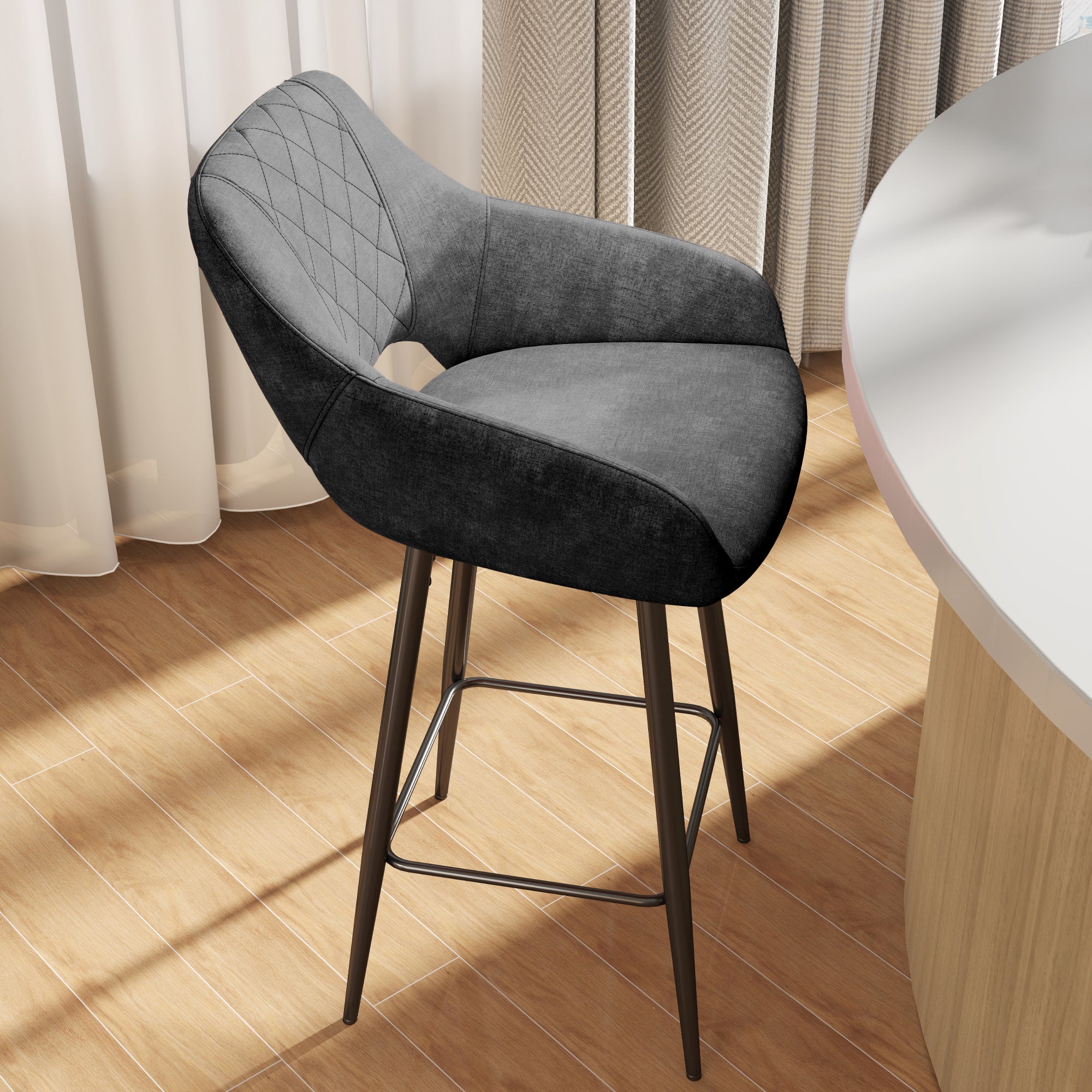 Aura Velvet Bar Stools Set of 2, Velvet-feel Fabric Counter Height Chairs with Steel Legs, Dark Grey - HOMCOM
