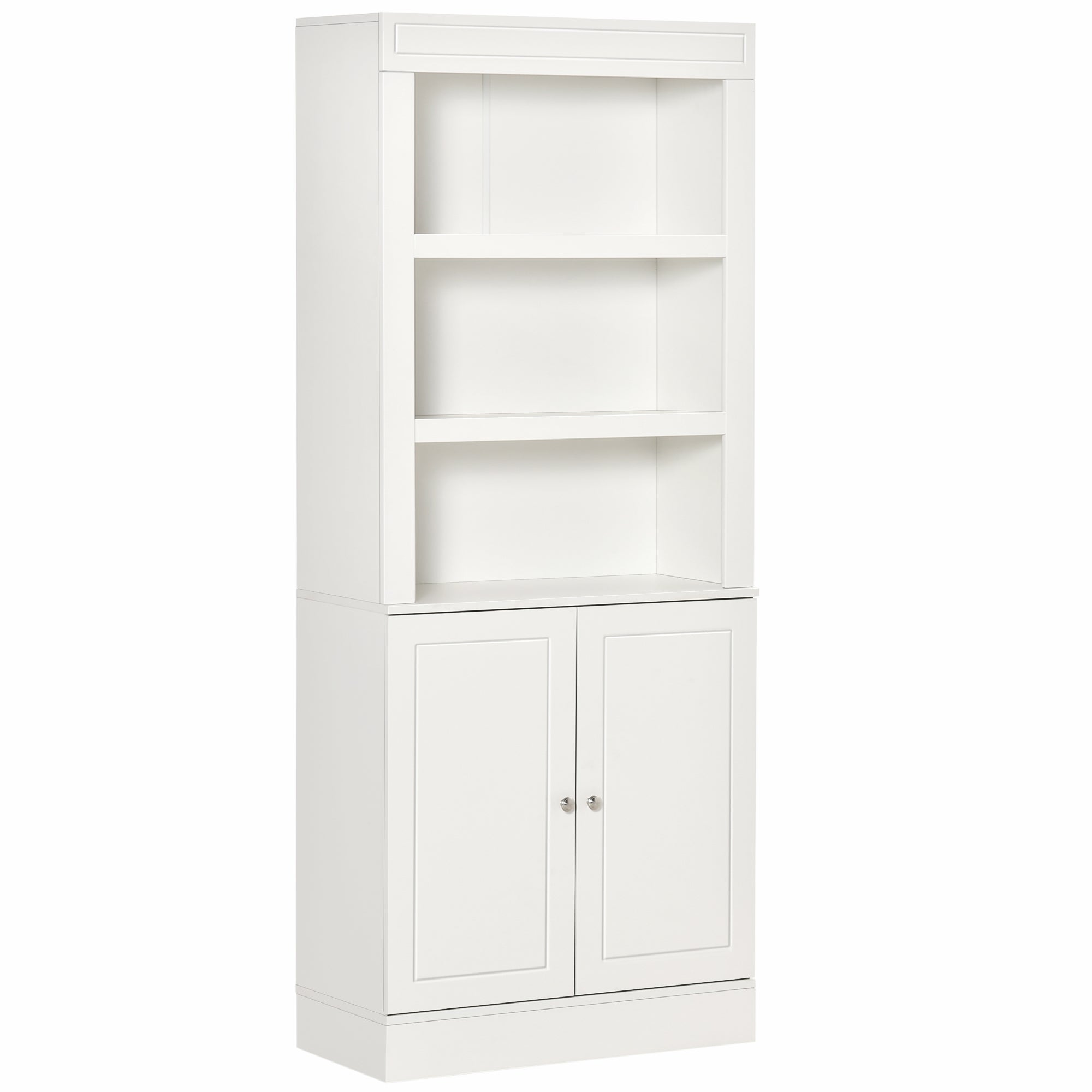 Kitchen Cupboard with 6-tier Shelving, Freestanding Storage Cabinet Sideboard, Pantry Cupboard with 3 Open Compartments and Double-door Cabinet with Adjustable Shelves, White