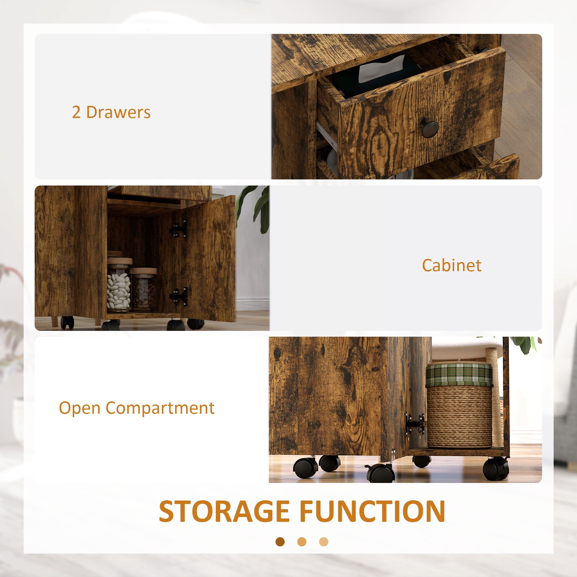 HOMCOM Folding Dining Table for 4-6, Rolling Drop Leaf Table with Storage Drawers, Cabinet and Open Shelf, Extendable Kitchen Table on Wheels, Rustic Brown