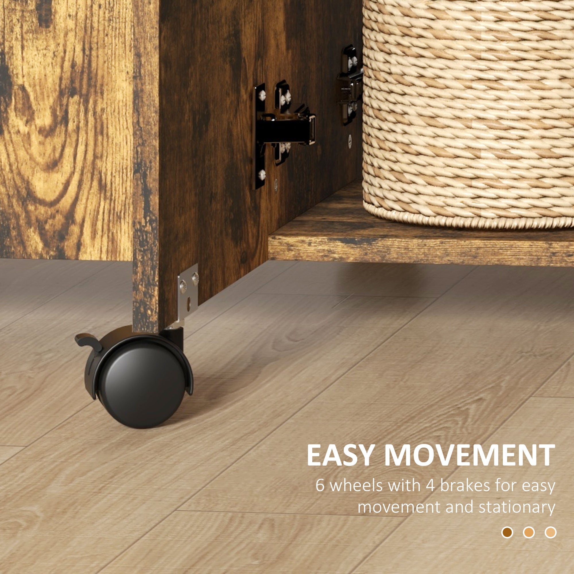 HOMCOM Folding Dining Table for 4-6, Rolling Drop Leaf Table with Storage Drawers, Cabinet and Open Shelf, Extendable Kitchen Table on Wheels, Rustic Brown