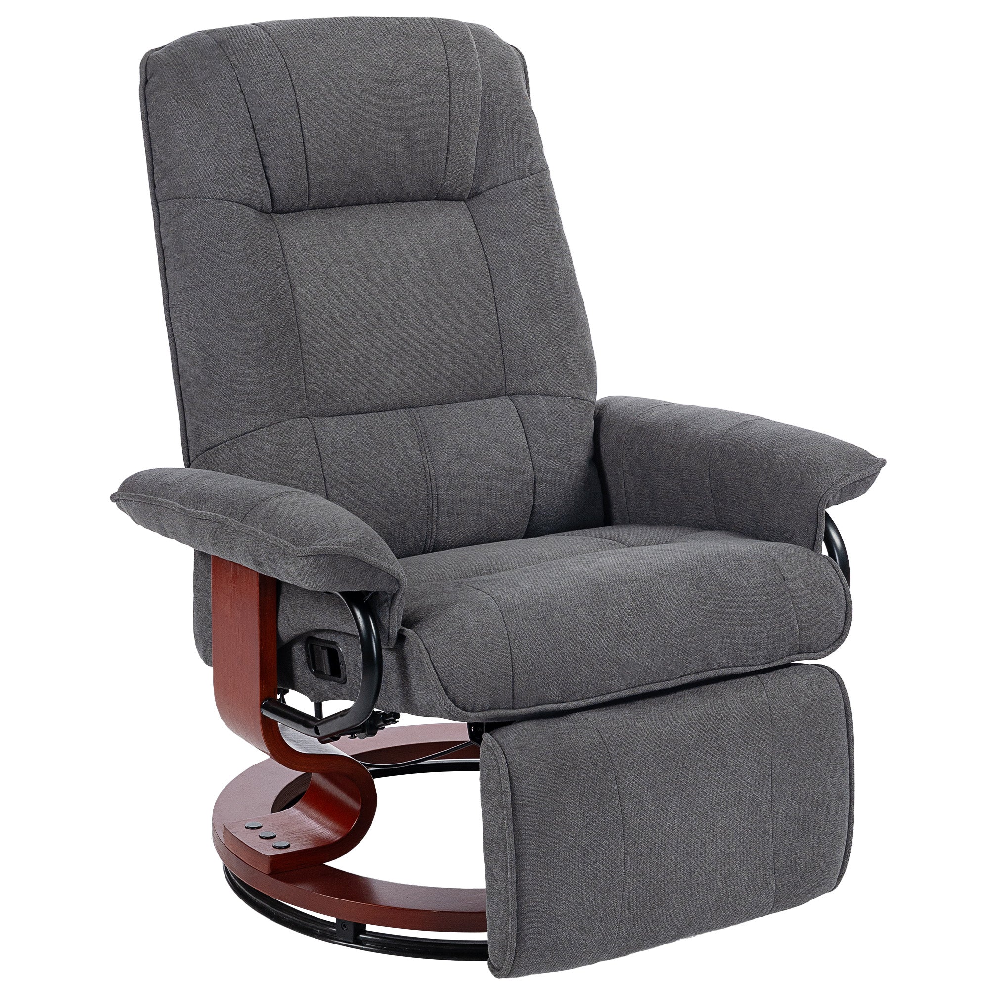 360° Swivel Recliner Chair with Footstool, Manual Recliner Armchair with Wooden Base, Linen-Like Upholstered Reclining Chair for Living Room, Bedroom, Office, Grey