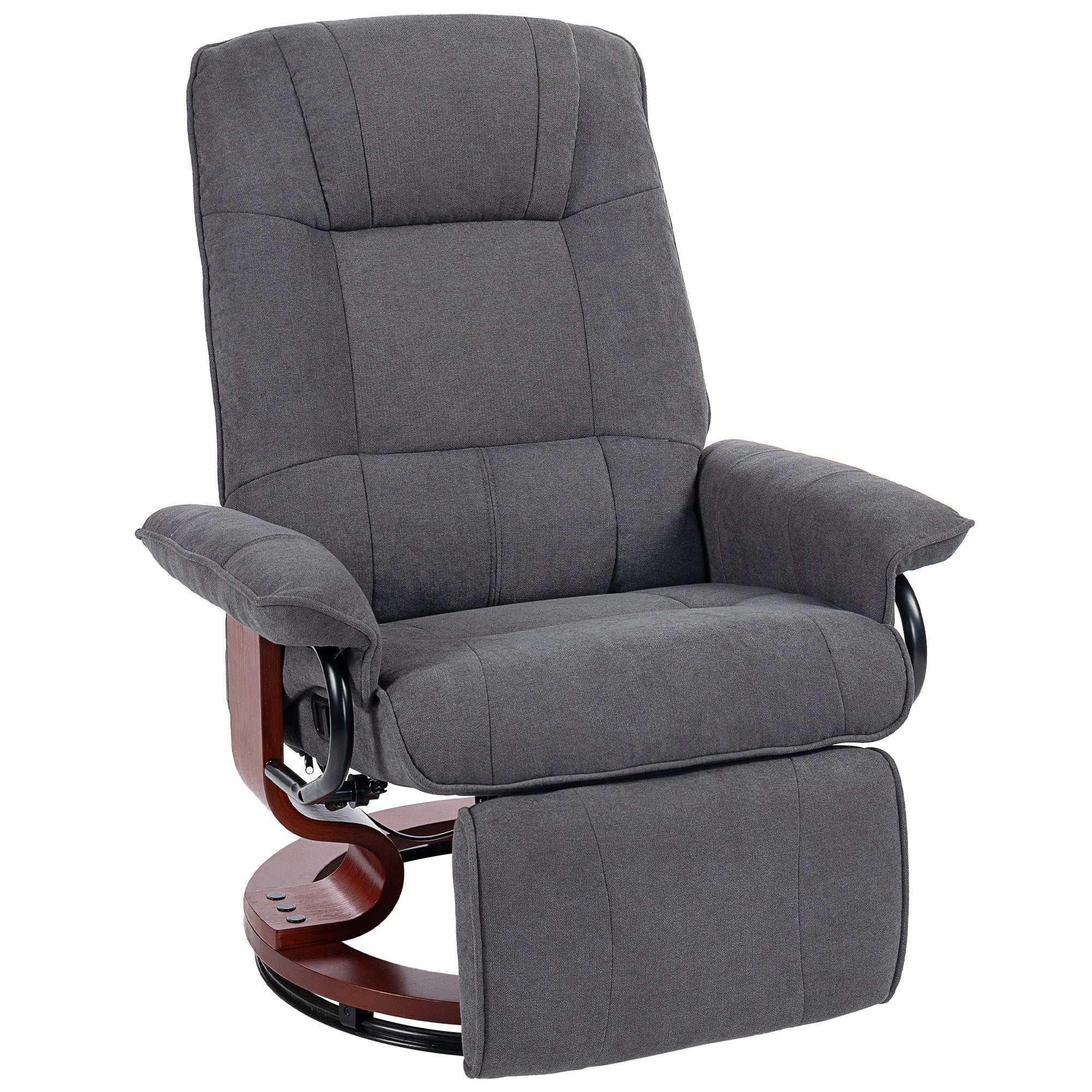360° Swivel Recliner Chair with Footstool, Manual Recliner Armchair with Wooden Base, Linen-Like Upholstered Reclining Chair for Living Room, Bedroom, Office, Grey