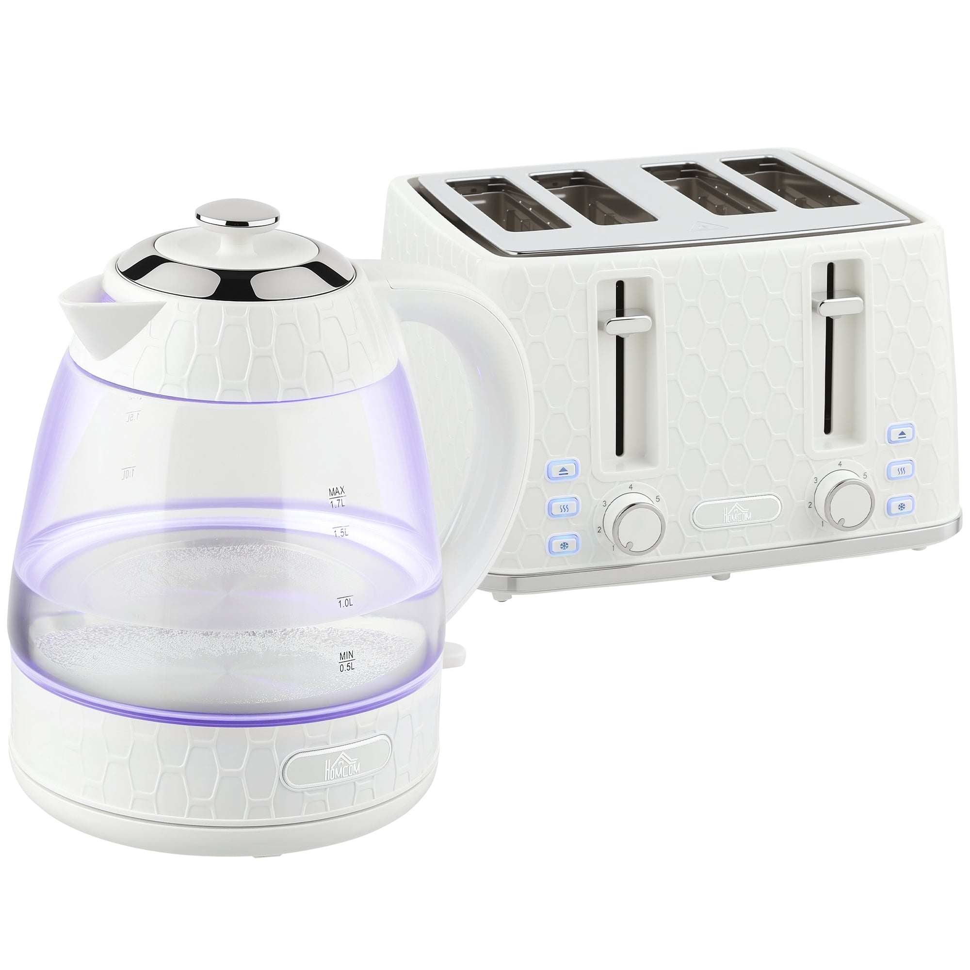 Kettle and Toaster Set, 1.7L 3000W Rapid Boil Jug Kettle with Strix Thermostat, Limescale Filter, 4 Slice Toaster with 7 Browning Controls, Crumb Tray, Cream