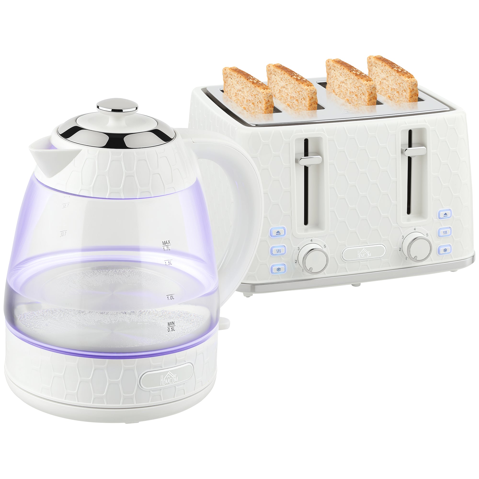 Kettle and Toaster Set, 1.7L 3000W Rapid Boil Jug Kettle with Strix Thermostat, Limescale Filter, 4 Slice Toaster with 7 Browning Controls, Crumb Tray, Cream