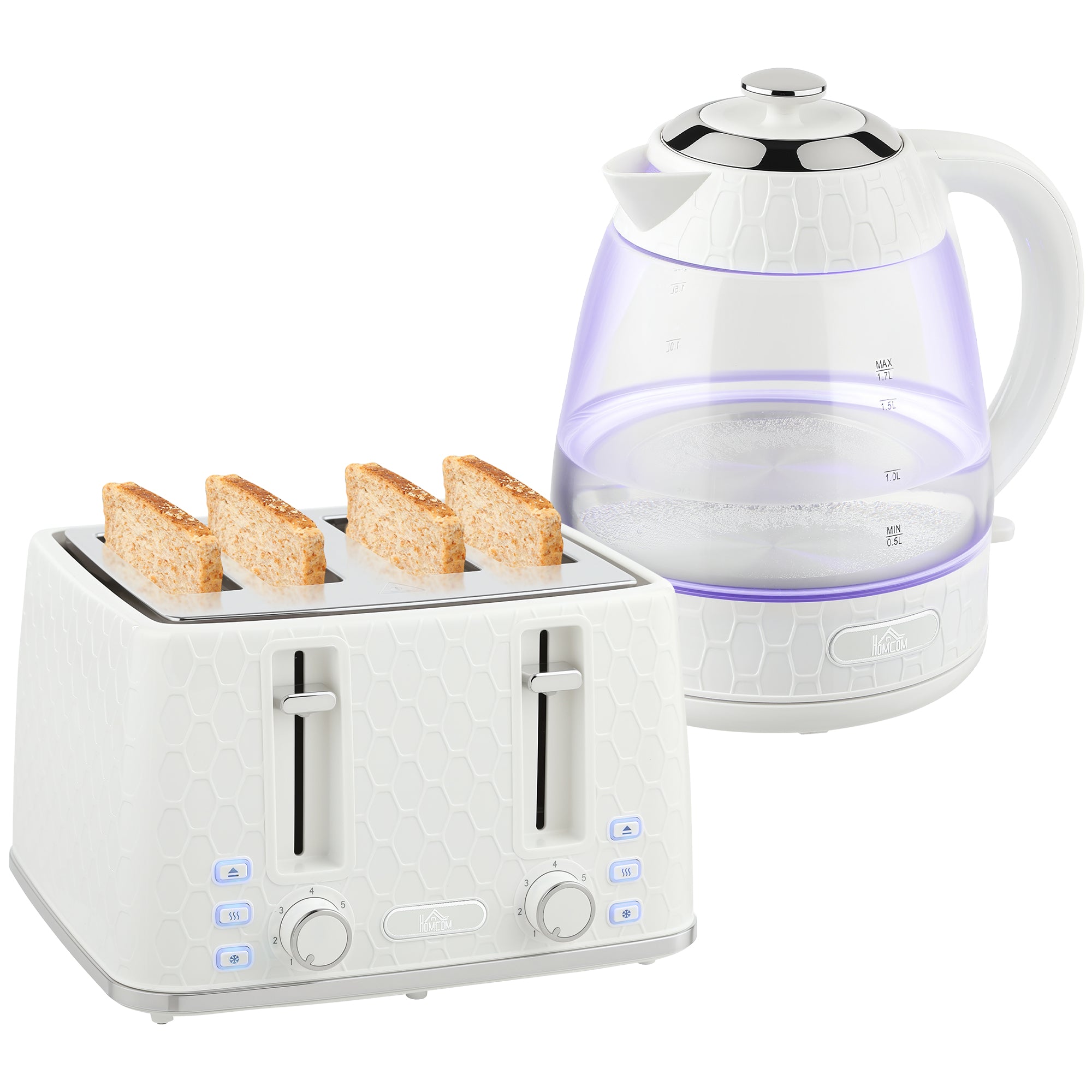 Kettle and Toaster Set, 1.7L 3000W Rapid Boil Jug Kettle with Strix Thermostat, Limescale Filter, 4 Slice Toaster with 7 Browning Controls, Crumb Tray, Cream