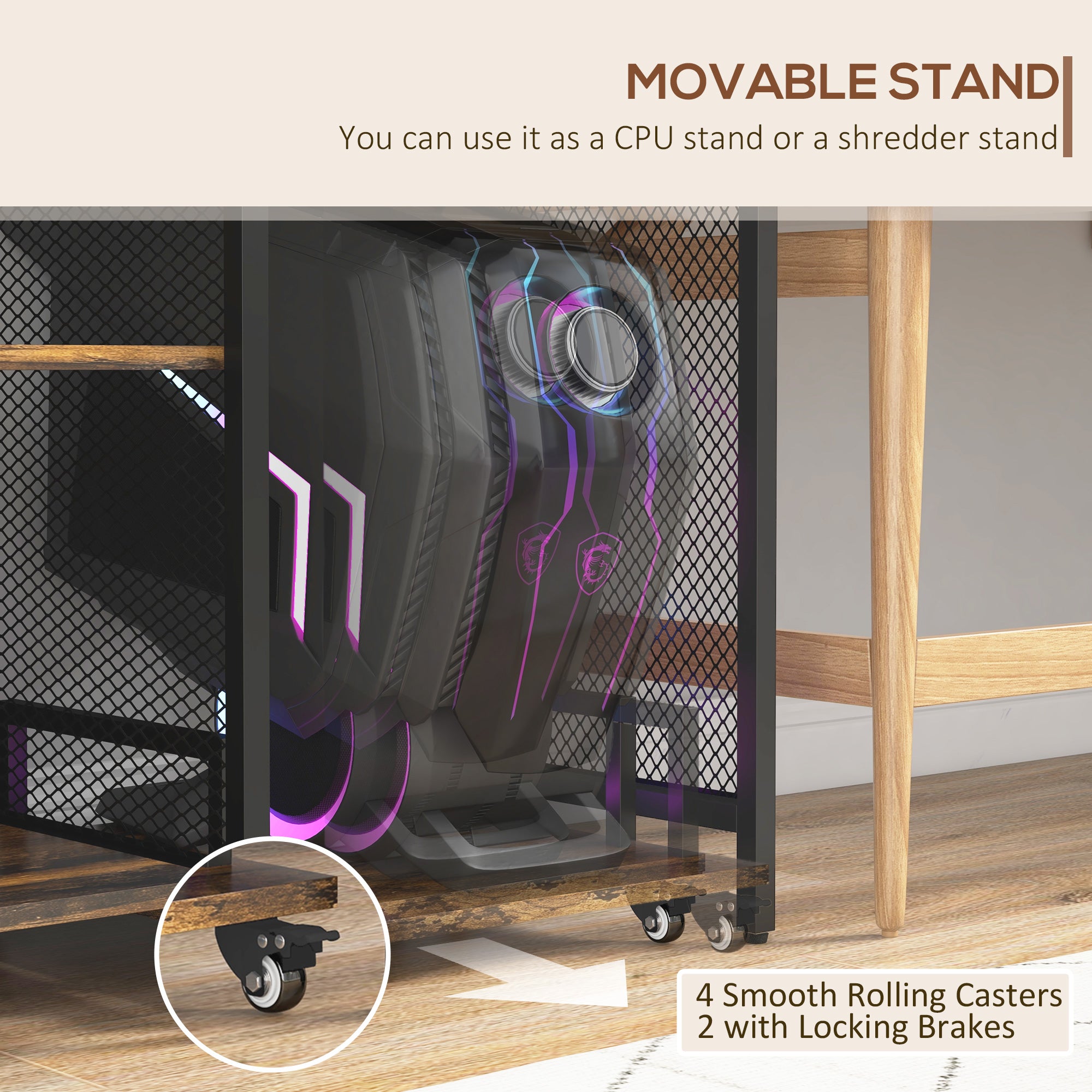 Printer Stand with Socket, USB Charging Ports, CPU Stand & Adjustable Shelf, Rustic Brown