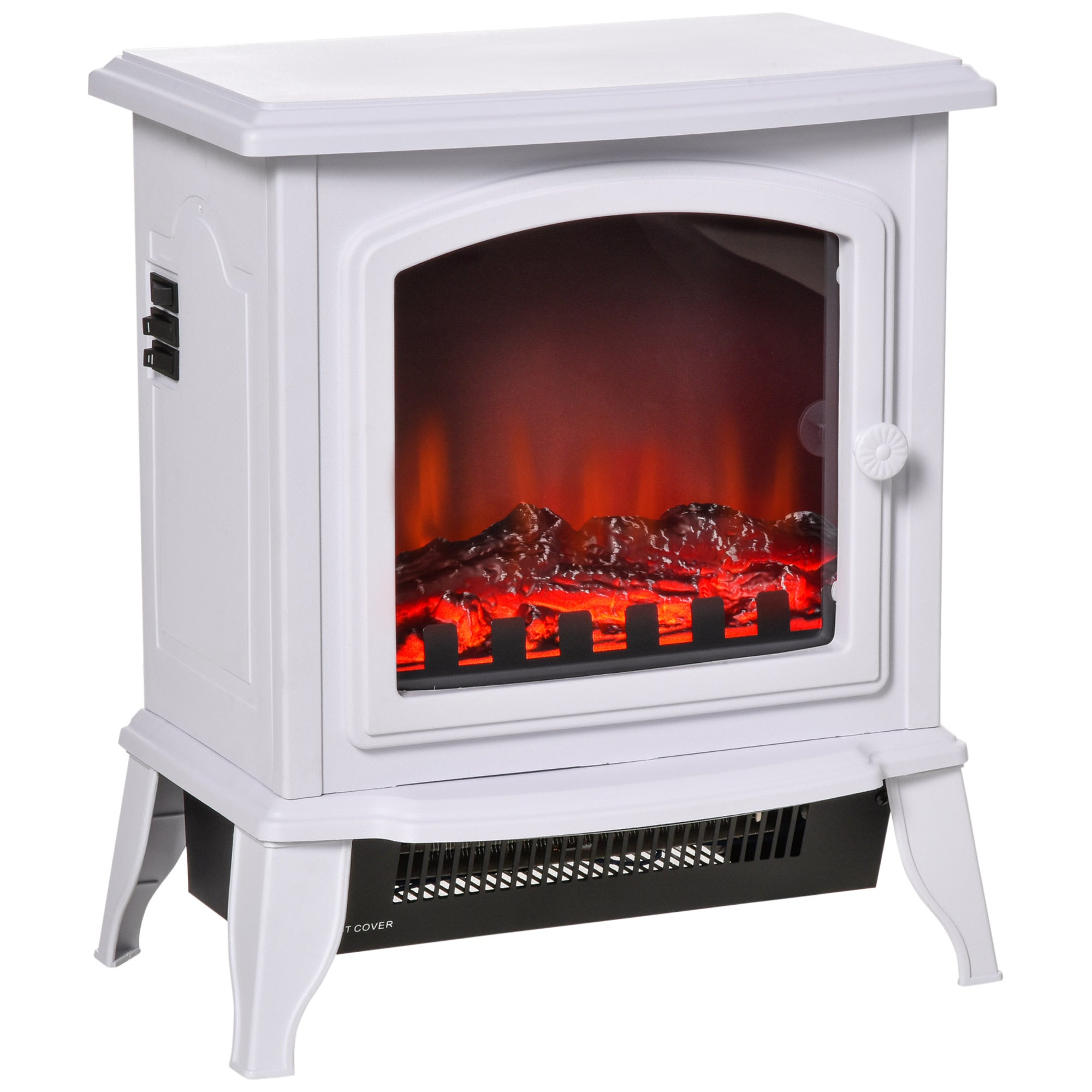 Electric Fireplace Heater, Freestanding Fireplace Stove with Realistic Flame Effect, Overheat Safety Protection, 750W/1500W, White