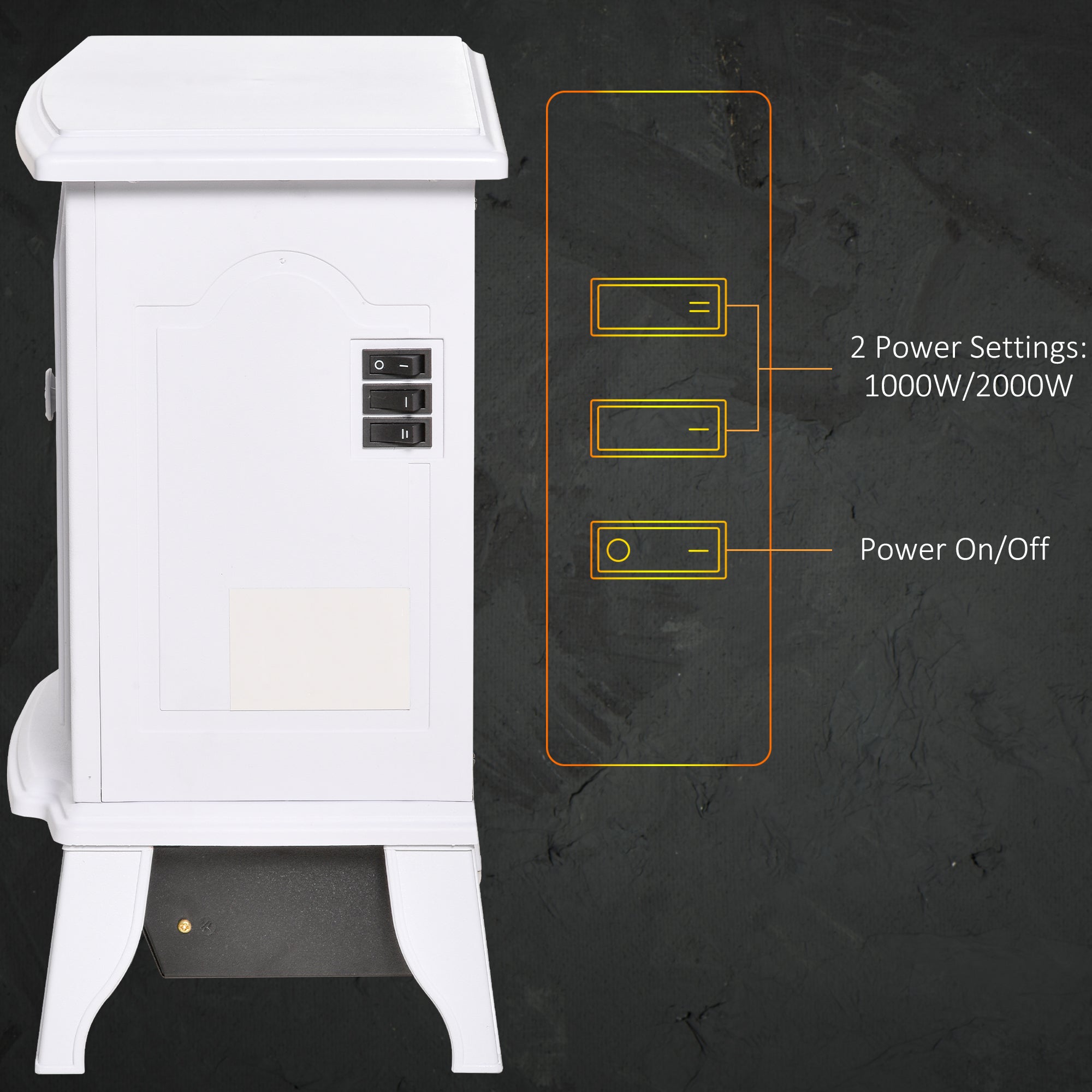 Electric Fireplace Heater, Freestanding Fireplace Stove with Realistic Flame Effect, Overheat Safety Protection, 750W/1500W, White