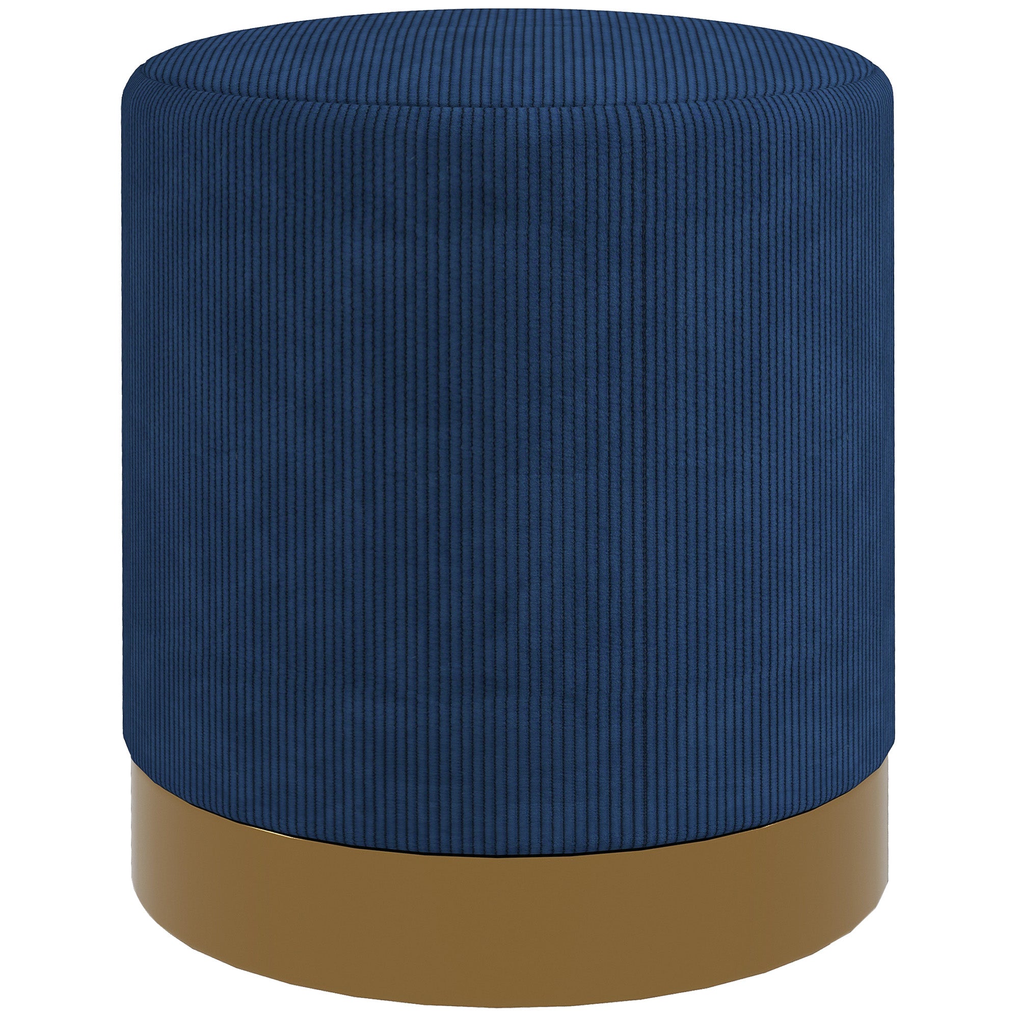 HOMCOM Modern Round Footstool, Corduroy Fabric Upholstered Foot Stool with Padded Seat for Living Room, Entryway, Dark Blue