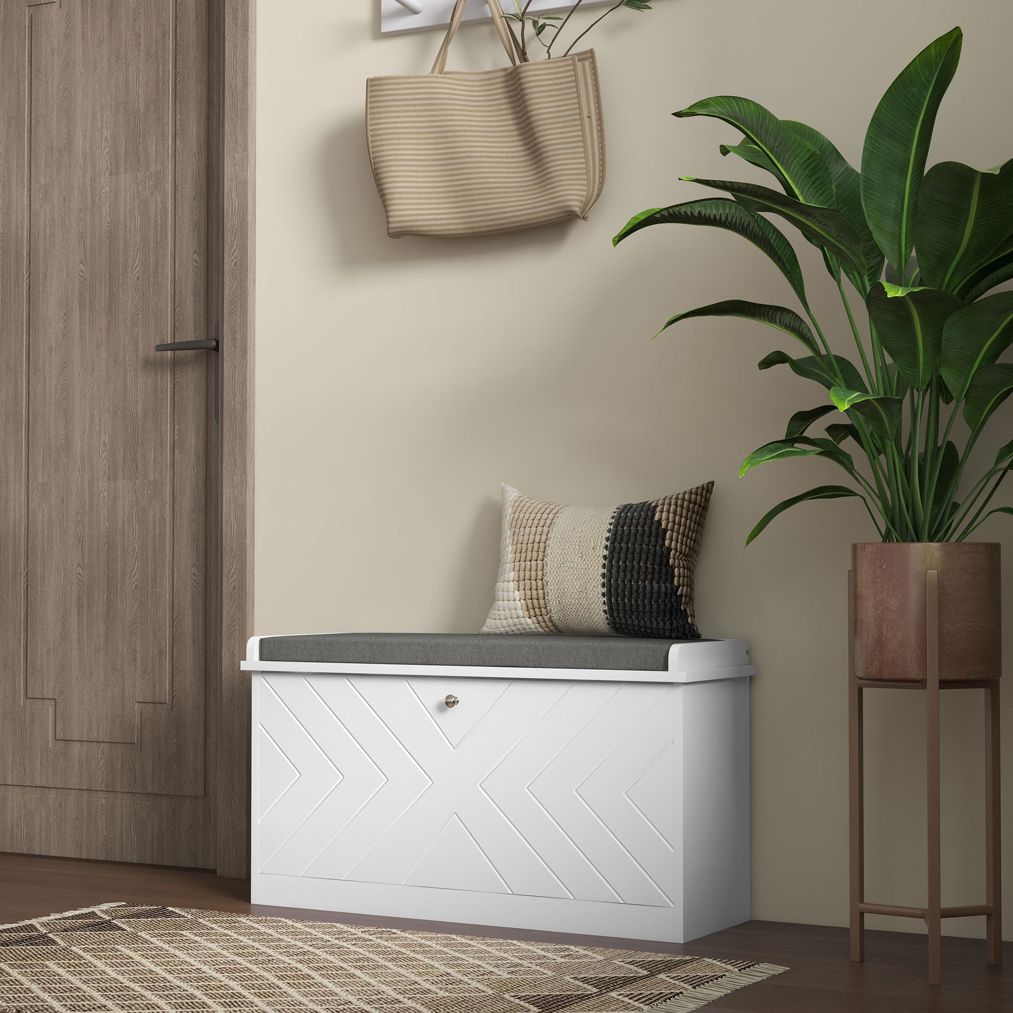 HOMCOM Shoe Bench, Entryway Bench with Flip Drawer, Seating Cushion and Adjustable Shelf for 8 Pairs of Shoes for Hallway, White