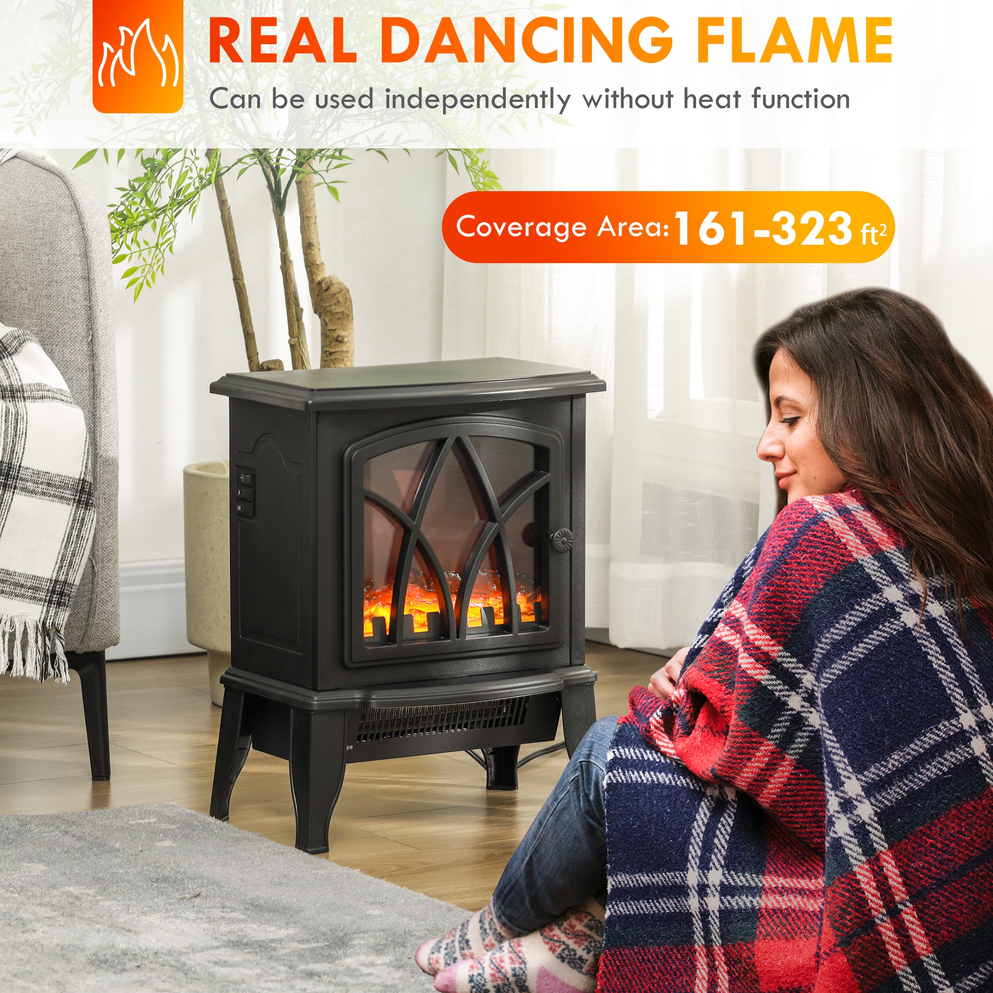 Electric Fireplace Heater with Flame Effect Overheating Protection