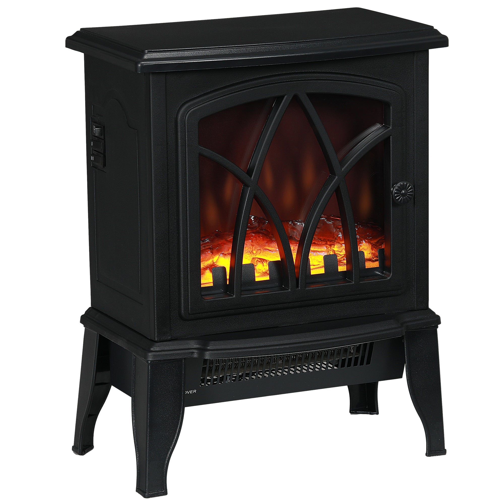 Electric Fireplace Stove, 18" Freestanding Fireplace Heater with Realistic Flame, Overheat Protection, Portable, 750W/1500W, Black