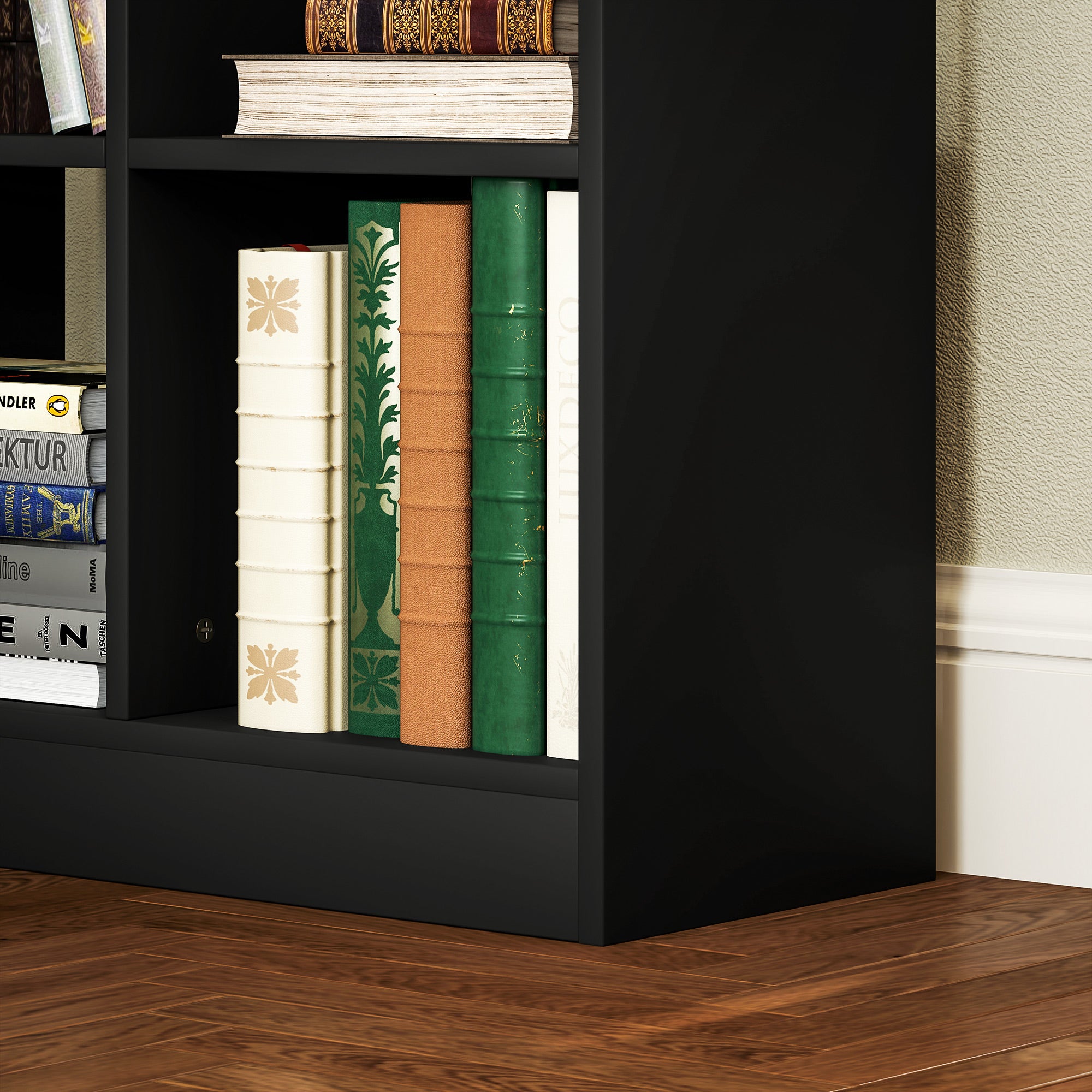HOMCOM Tall Bookshelf with Drawer, Freestanding Bookcase with Open Shelves, Shelving Unit, Display Rack for Bedroom, Living Room, Home Office, Black