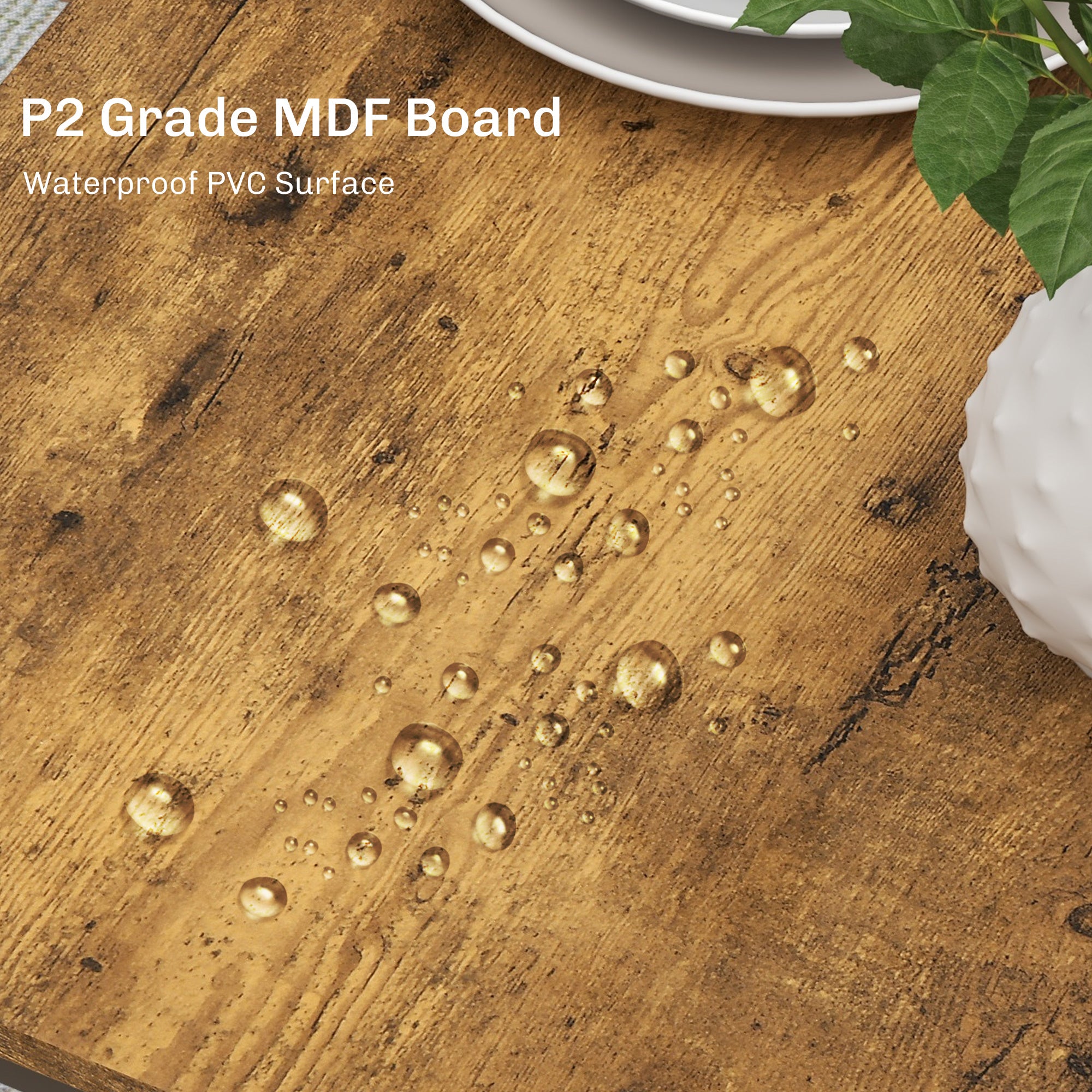 3 Piece Industrial Counter Height Dining Table Set w/ Steel Legs & Footrests, Rustic Brown