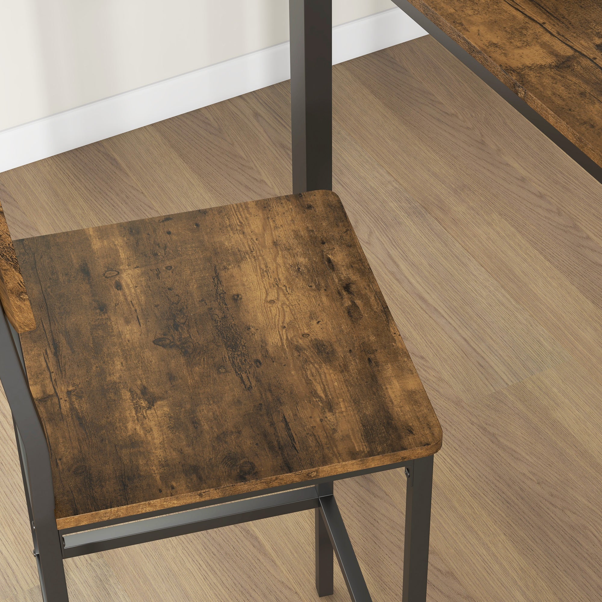 3 Piece Industrial Counter Height Dining Table Set w/ Steel Legs & Footrests, Rustic Brown