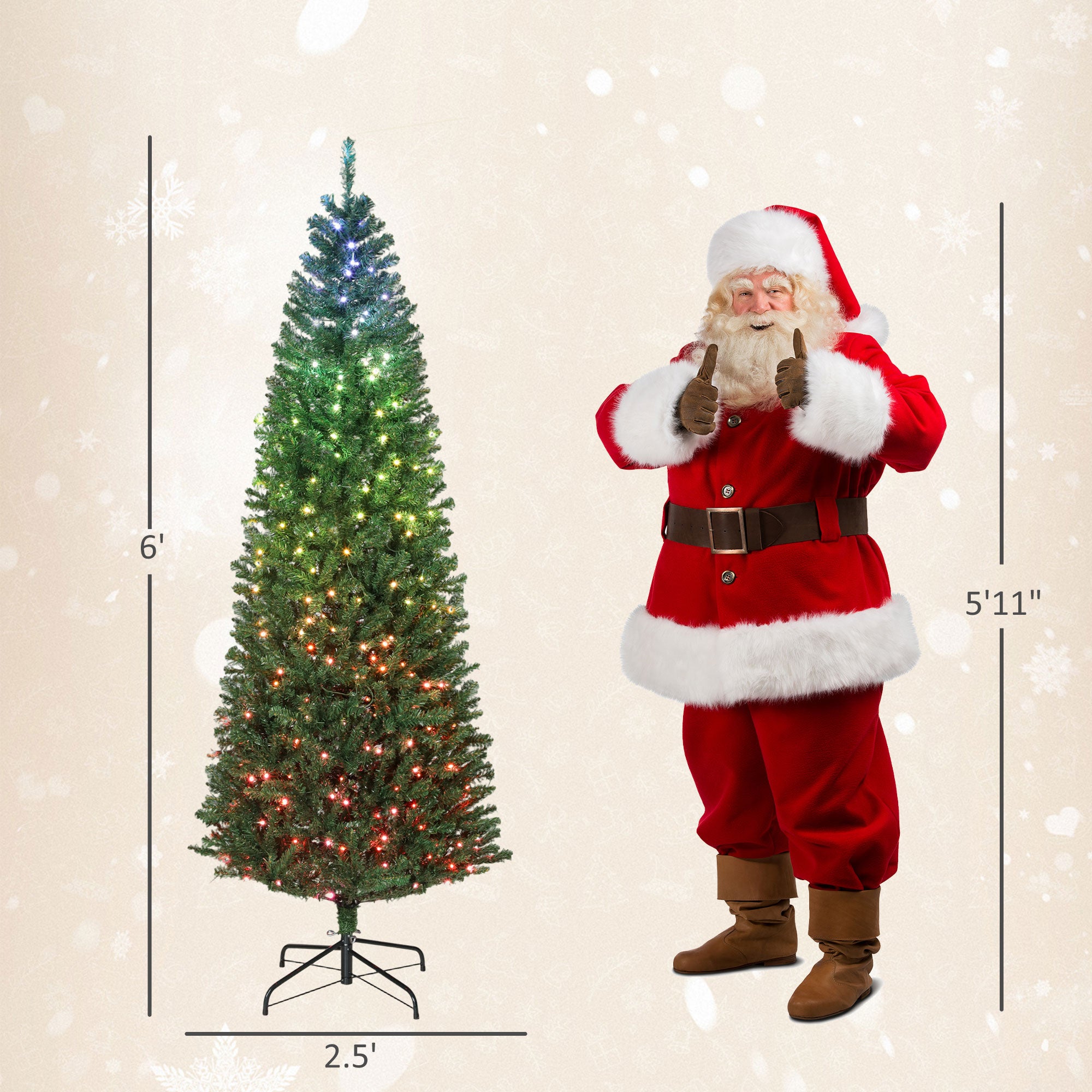 6ft Prelit Christmas Tree with Colorful DIY Synchronized LED Lights and Remote, Slim Fir, Hinged Xmas Tree with Dense Tips, 12 Modes, Daily Timer, Adjustable Brightness and Speed, Green