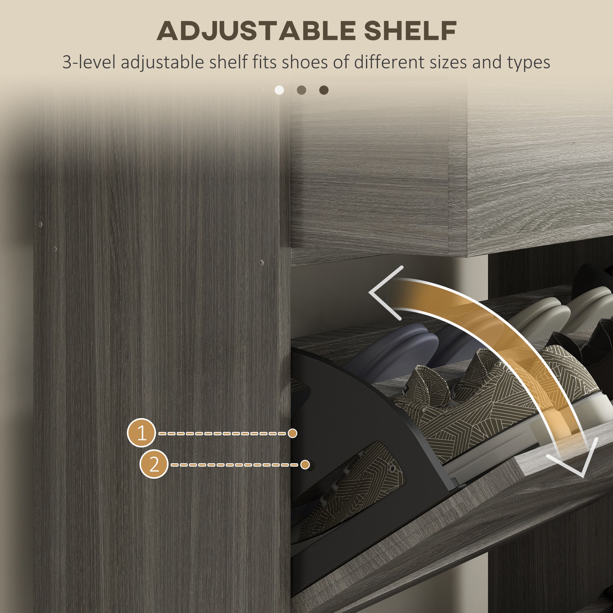 Slim Shoe Storage Cabinet w/ 2 Drawers & Adjustable Shelves for 12 Pairs, Distressed Gray - HOMCOM