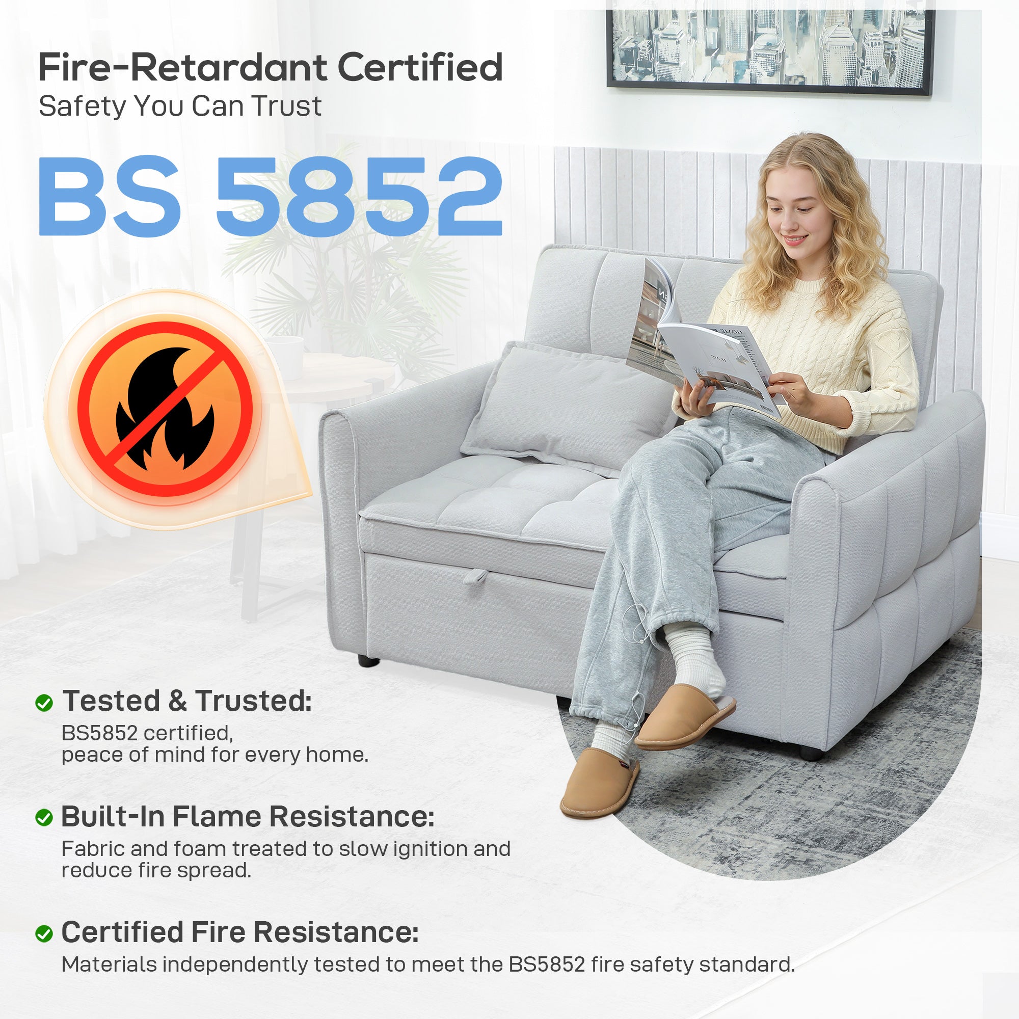 2 Seater Sofa Bed, 3-in-1 Convertible Sleeper Sofa with Click-clack Adjustable Backrest and 2 Pillows, Pull Out Corn Velvet-feel Fabric Bed Settee for Living Room, Guest Room, Light Grey