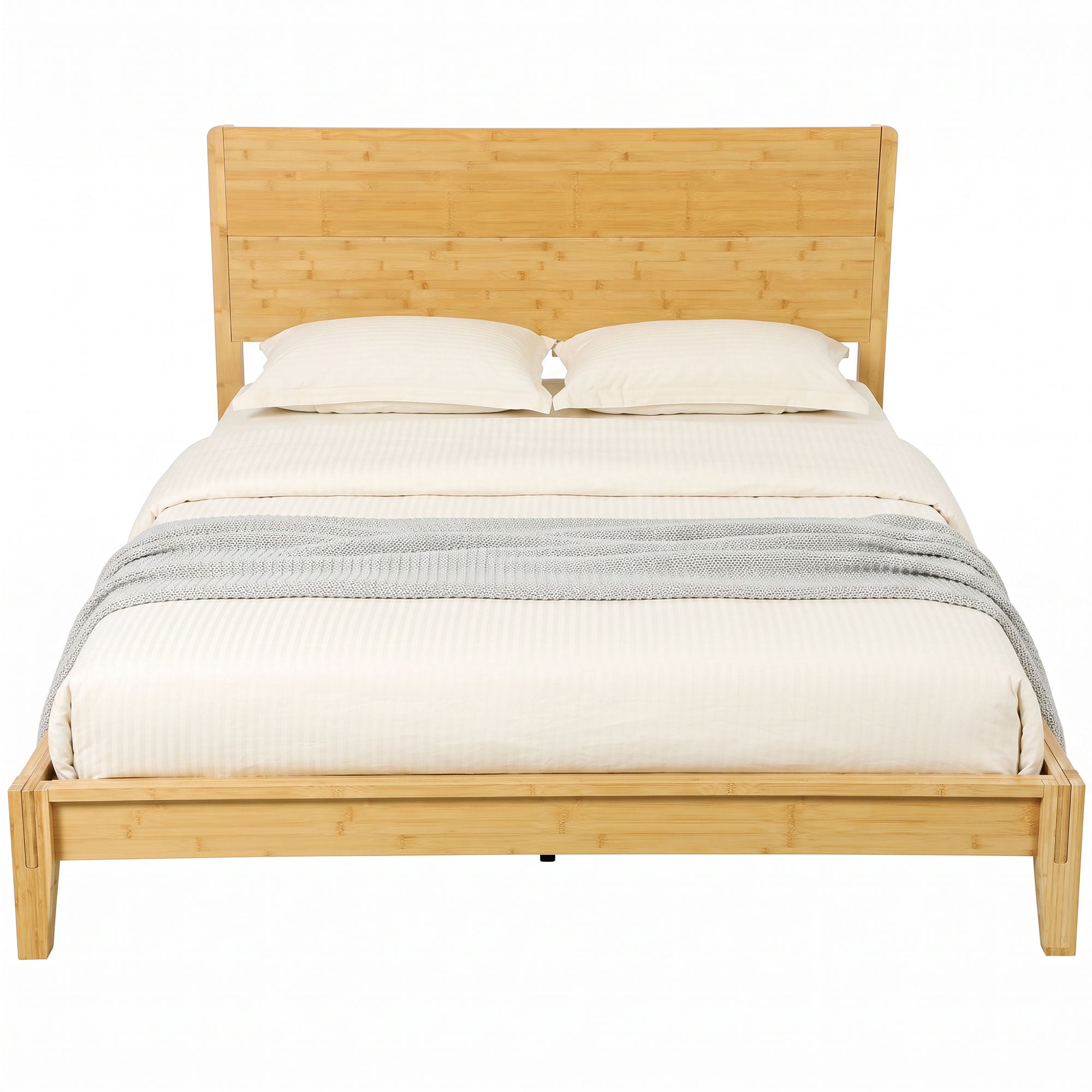 Queen Size Bamboo Platform Bed Frame with Headboard, Bed Frame with 12 Poplar Slats, No Box Spring Needed, Easy Assembly, Natural