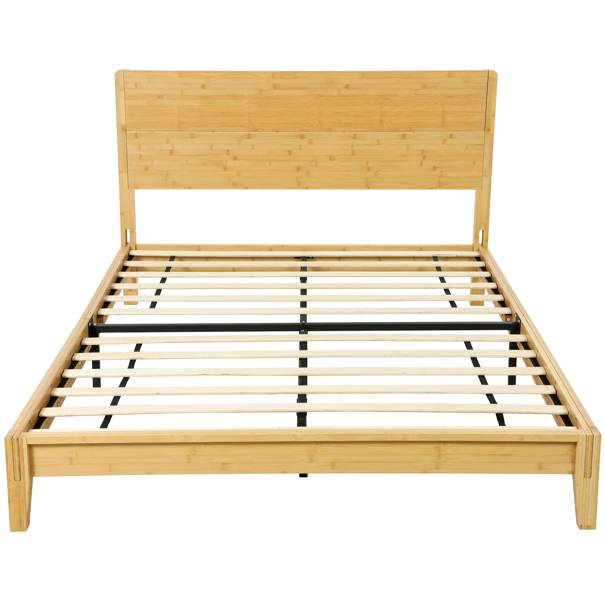 Queen Size Bamboo Platform Bed Frame with Headboard, Bed Frame with 12 Poplar Slats, No Box Spring Needed, Easy Assembly, Natural