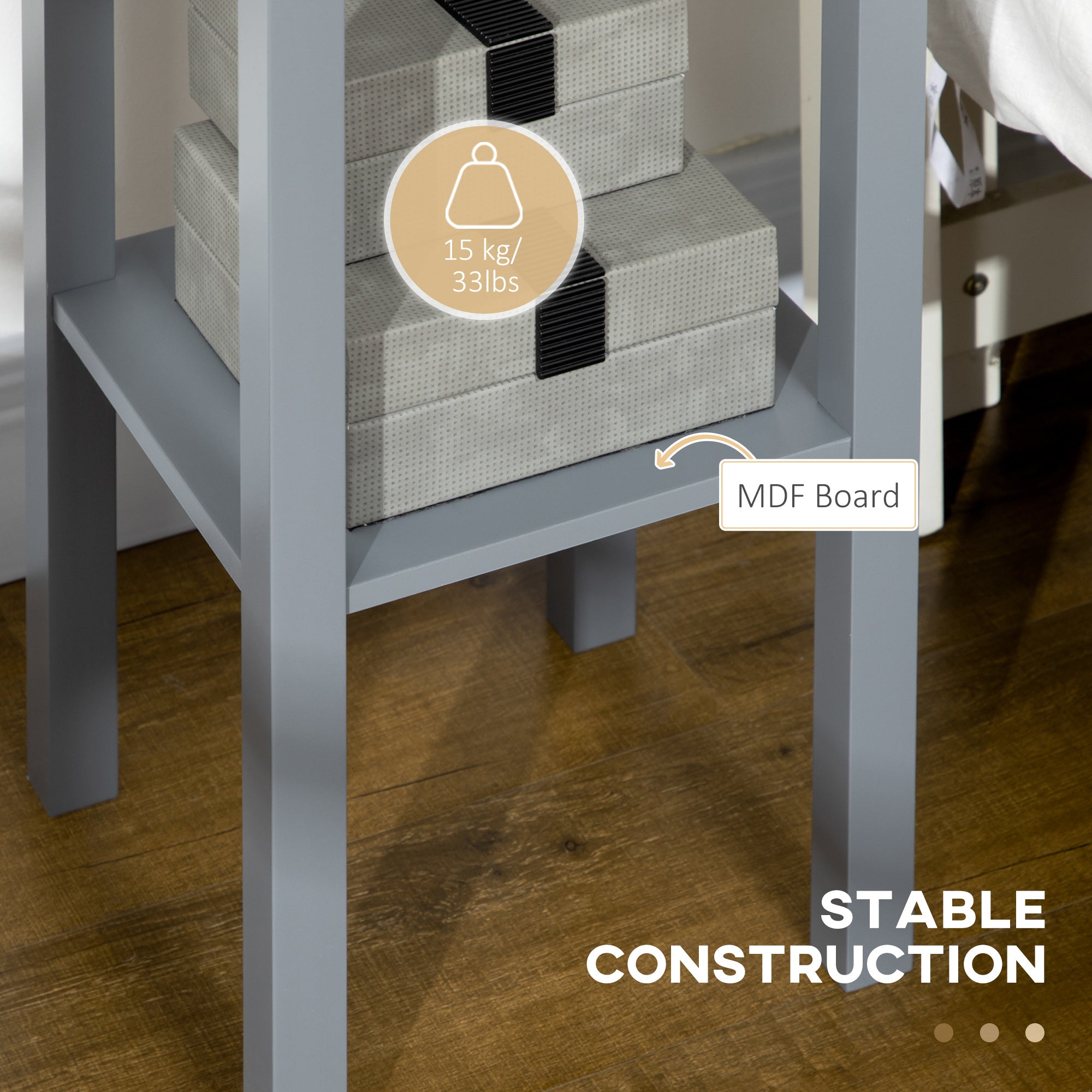 2 Tier Side Table, Nightstand End Table with Drawer and Bottom Shelf, Grey