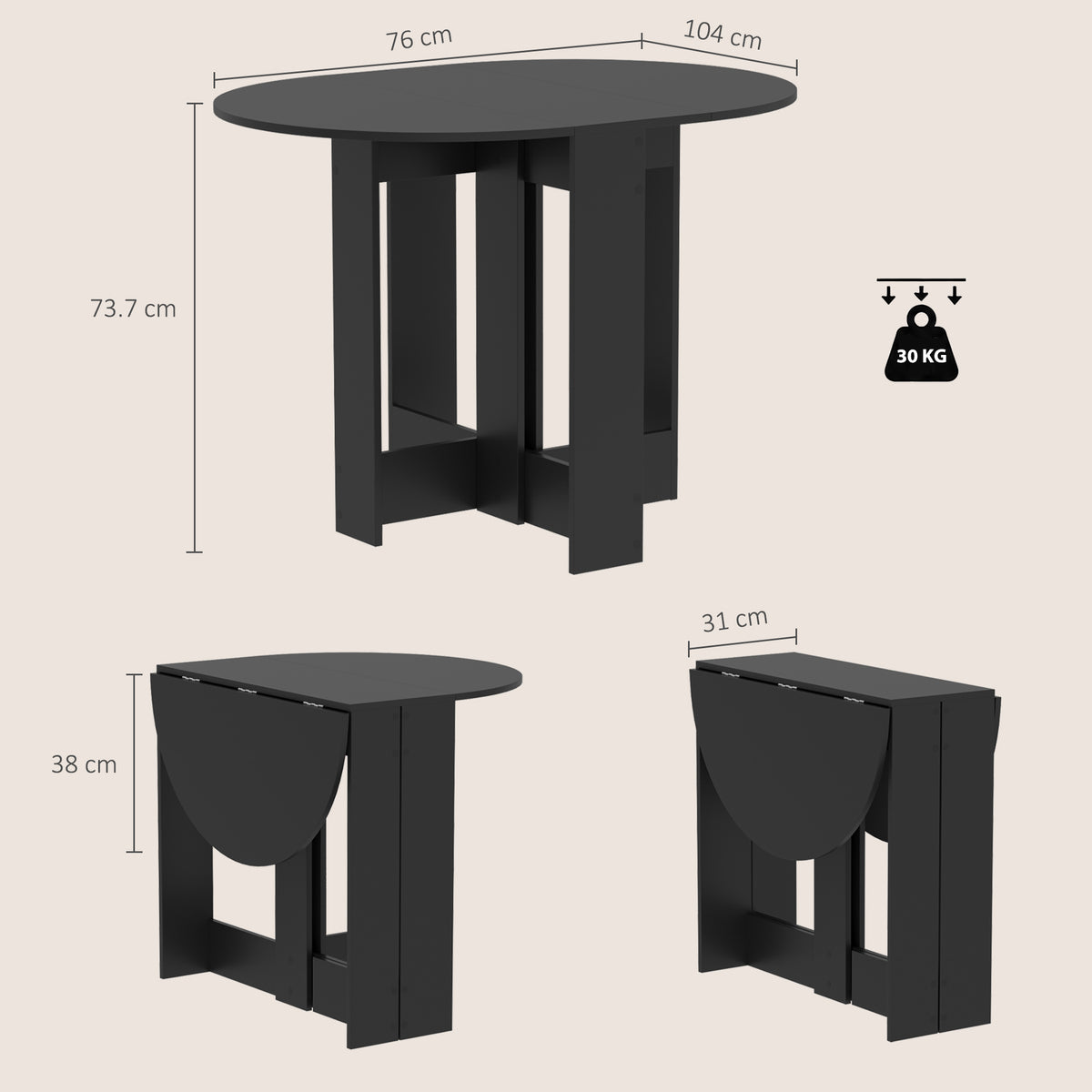 Drop-Leaf Table, Folding Dining Table with Foldable Leaves for Small Spaces, Kitchen, Dining Room, Black